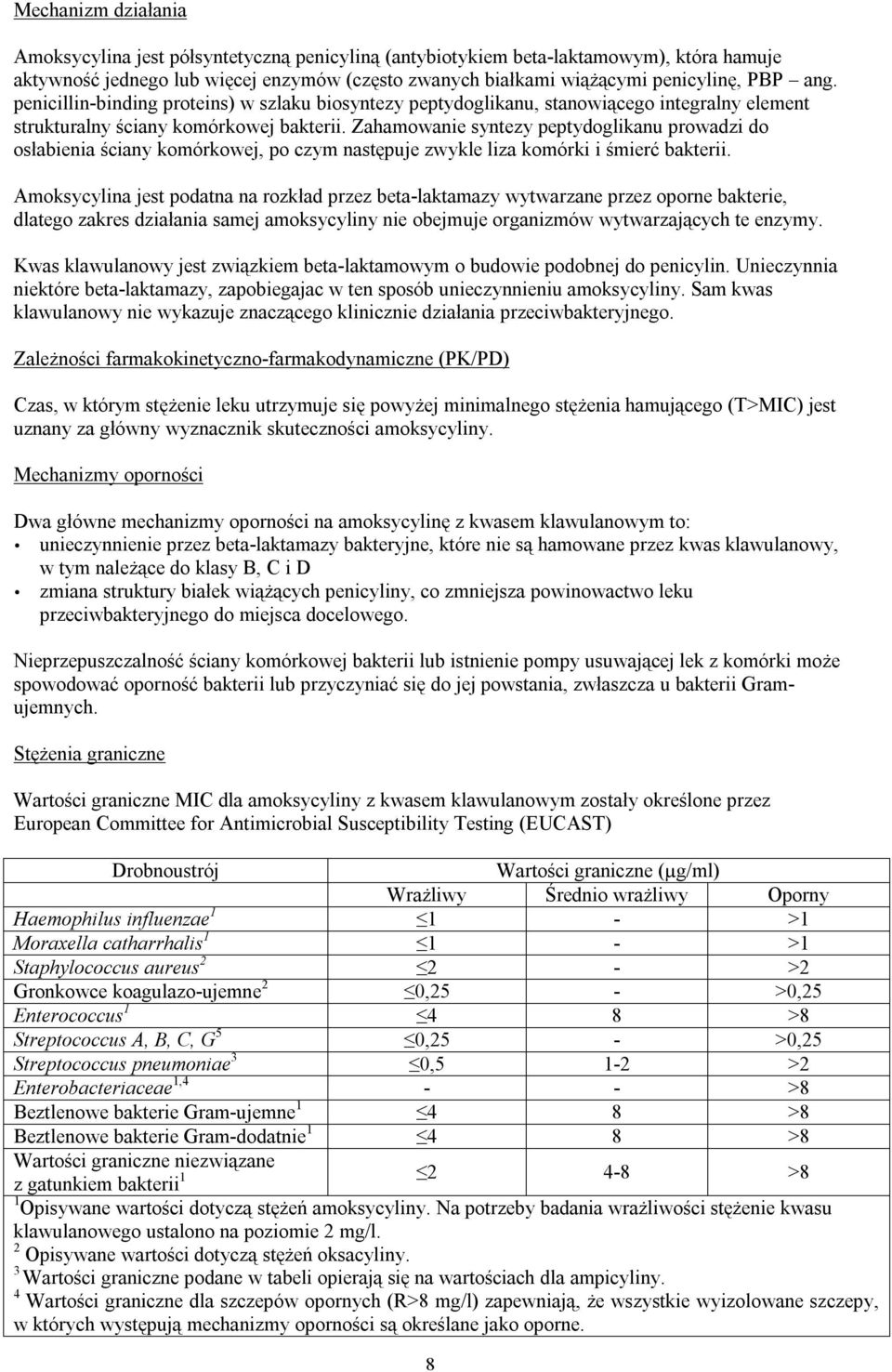 Zahamowanie syntezy peptydoglikanu prowadzi do osłabienia ściany komórkowej, po czym następuje zwykle liza komórki i śmierć bakterii.