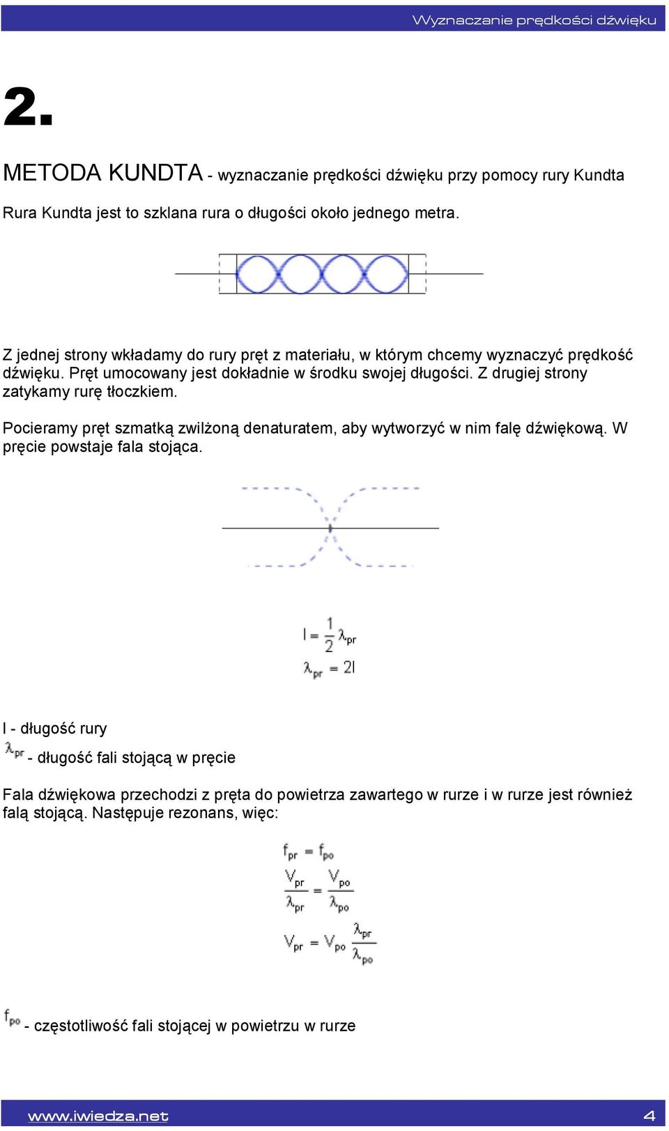 Z drugiej strony zatykamy rurę tłoczkiem. Pocieramy pręt szmatką zwilżoną denaturatem, aby wytworzyć w nim falę dźwiękową. W pręcie powstaje fala stojąca.