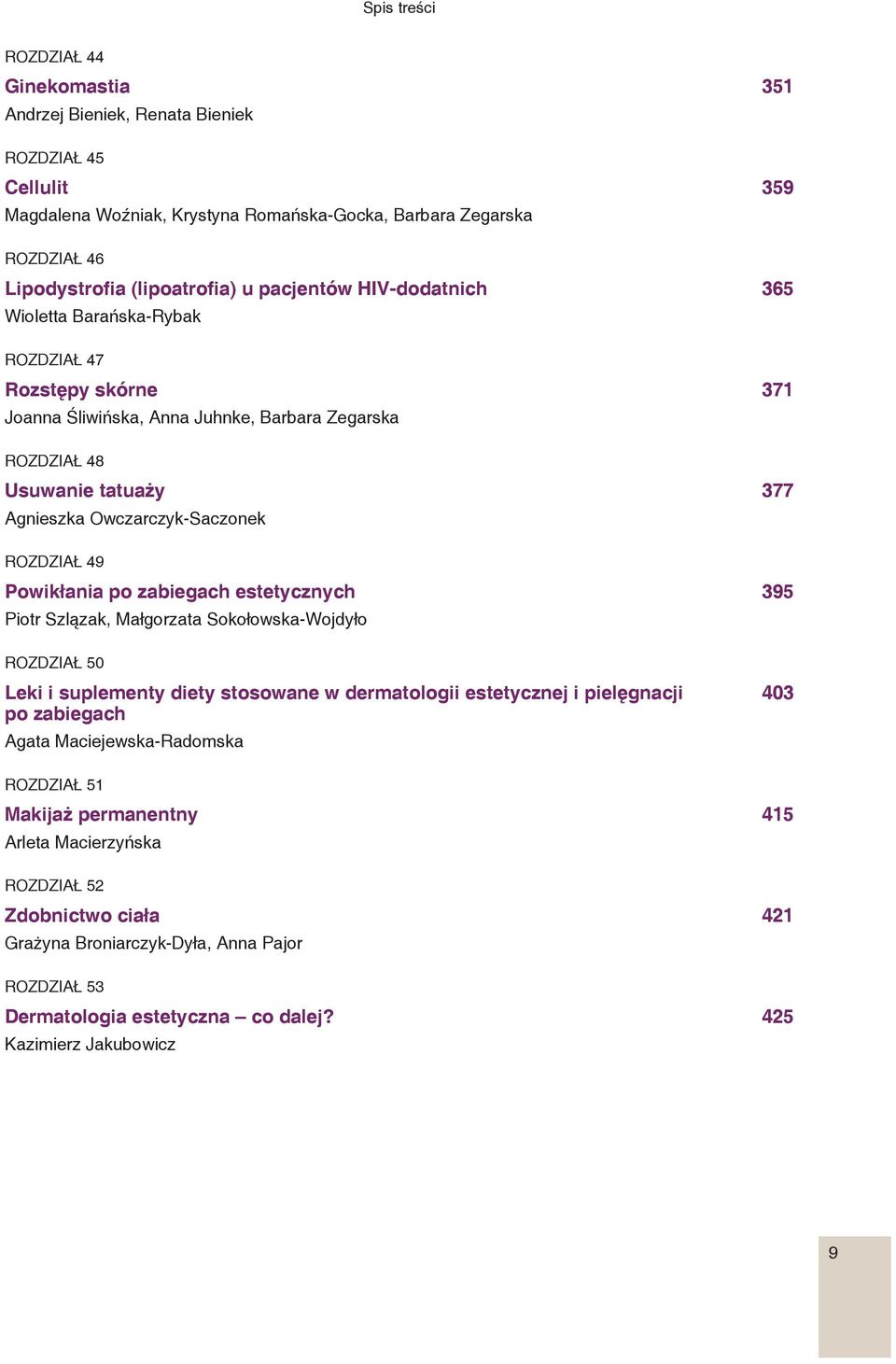 Powikłania po zabiegach estetycznych 395 Piotr Szlązak, Małgorzata Sokołowska-Wojdyło ROZDZIAŁ 50 Leki i suplementy diety stosowane w dermatologii estetycznej i pielęgnacji 403 po zabiegach Agata