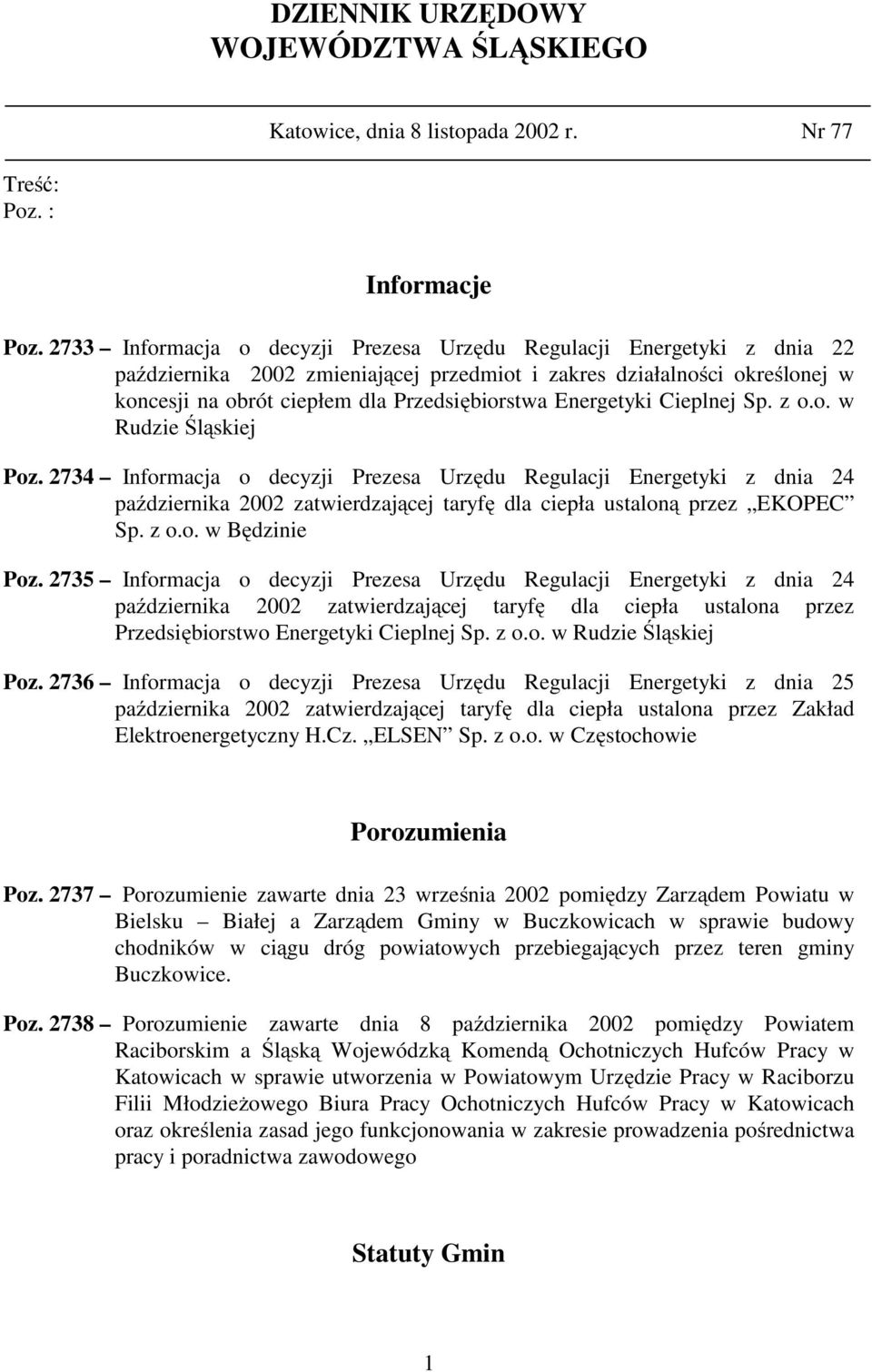 Energetyki Cieplnej Sp. z o.o. w Rudzie Śląskiej Poz.