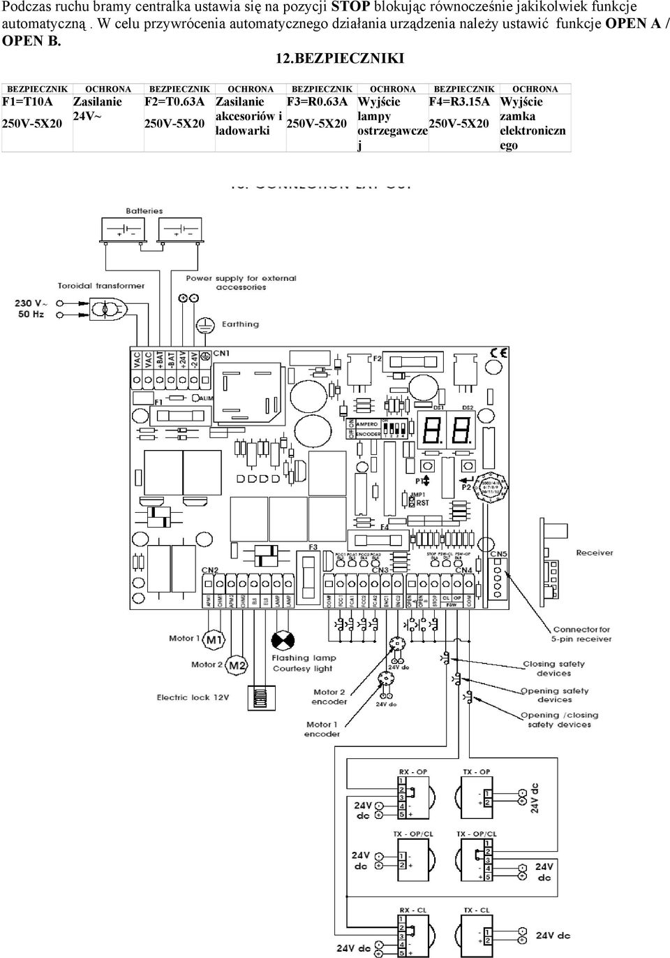 BEZPIECZNIKI BEZPIECZNIK OCHRONA BEZPIECZNIK OCHRONA BEZPIECZNIK OCHRONA BEZPIECZNIK OCHRONA F1=T10A 250V-5X20 Zasilanie