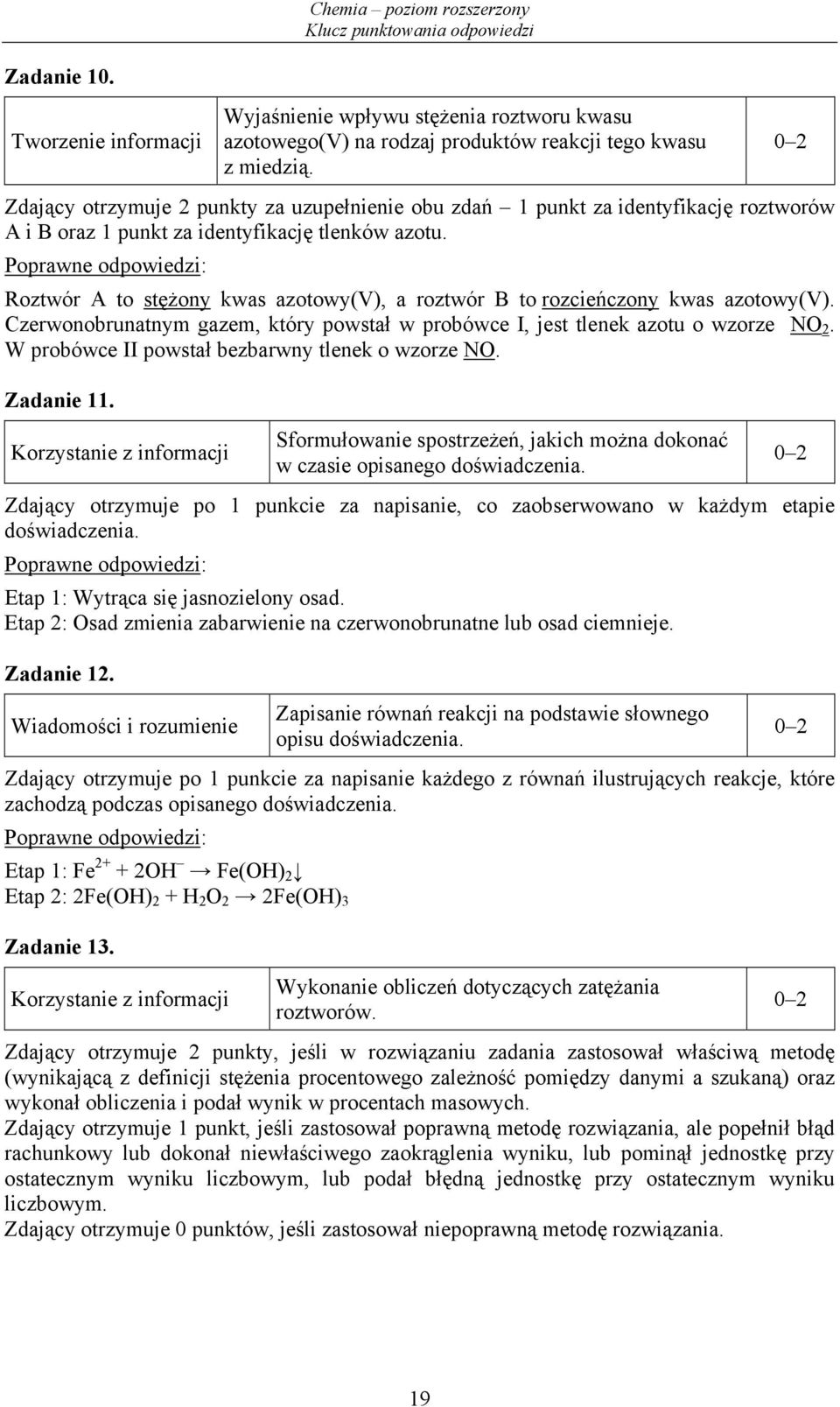 Roztwór A to stężony kwas azotowy(v), a roztwór B to rozcieńczony kwas azotowy(v). Czerwonobrunatnym gazem, który powstał w probówce I, jest tlenek azotu o wzorze NO 2.