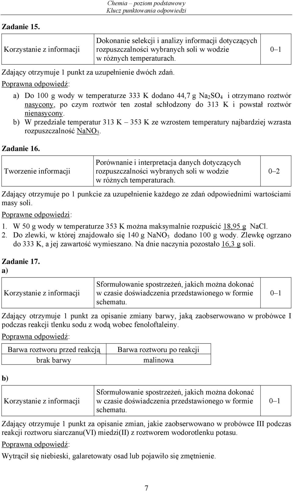 Do 100 g wody w temperaturze 333 K dodano 44,7 g Na 2 SO 4 i otrzymano roztwór nasycony, po czym roztwór ten został schłodzony do 313 K i powstał roztwór nienasycony.