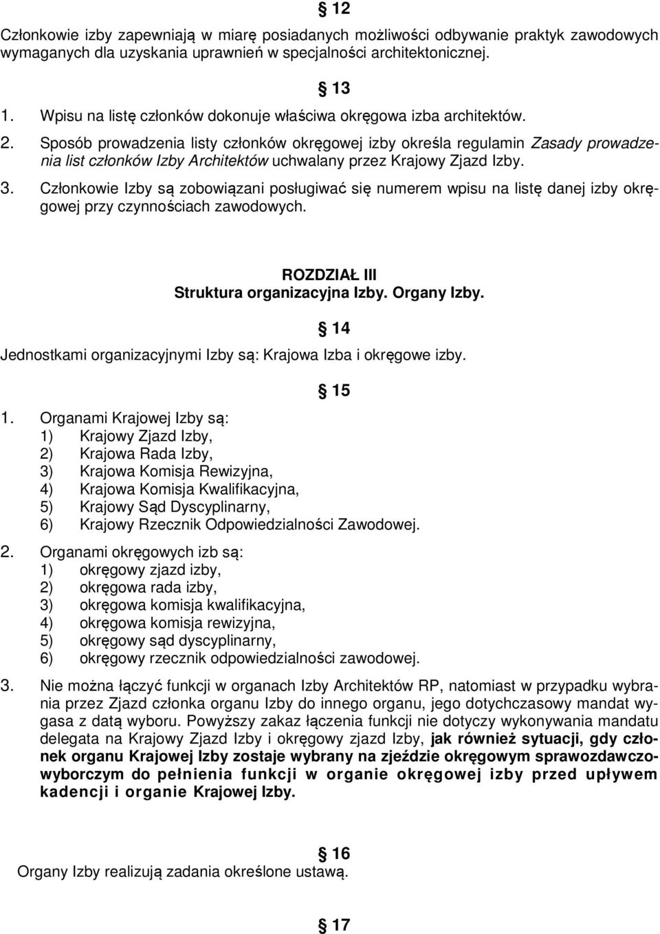 Sposób prowadzenia listy członków okręgowej izby określa regulamin Zasady prowadzenia list członków Izby Architektów uchwalany przez Krajowy Zjazd Izby. 3.