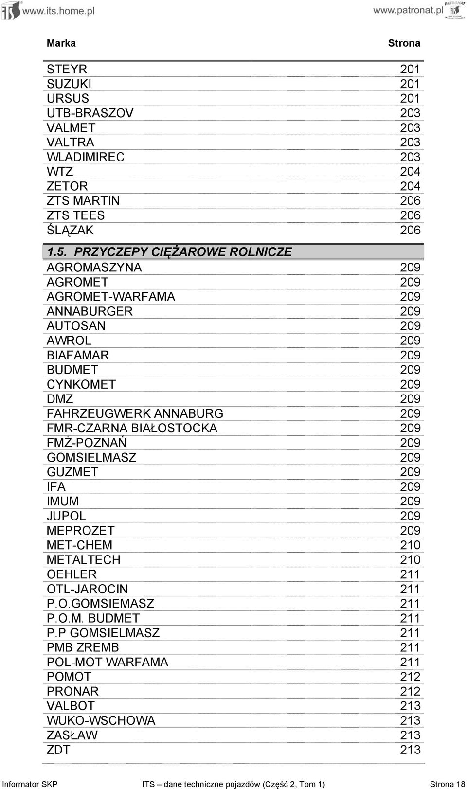ANNABURG 209 FMR-CZARNA BIAŁOSTOCKA 209 FMŻ-POZNAŃ 209 GOMSIELMASZ 209 GUZMET 209 IFA 209 IMUM 209 JUPOL 209 MEPROZET 209 MET-CHEM 210 METALTECH 210 OEHLER 211 OTL-JAROCIN 211 P.