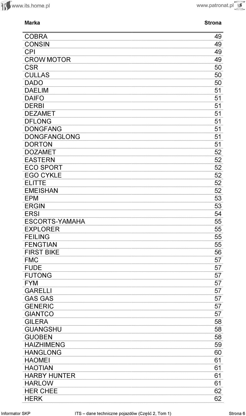 55 FENGTIAN 55 FIRST BIKE 56 FMC 57 FUDE 57 FUTONG 57 FYM 57 GARELLI 57 GAS GAS 57 GENERIC 57 GIANTCO 57 GILERA 58 GUANGSHU 58 GUOBEN 58