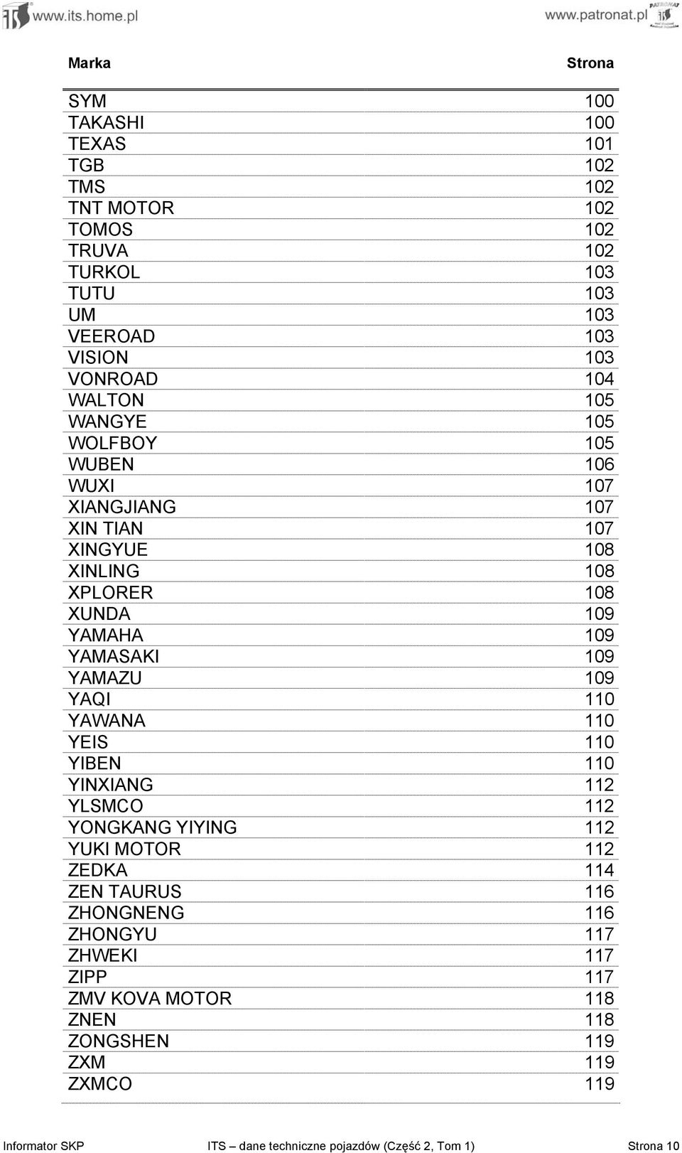 YAMAZU 109 YAQI 110 YAWANA 110 YEIS 110 YIBEN 110 YINXIANG 112 YLSMCO 112 YONGKANG YIYING 112 YUKI MOTOR 112 ZEDKA 114 ZEN TAURUS 116 ZHONGNENG 116