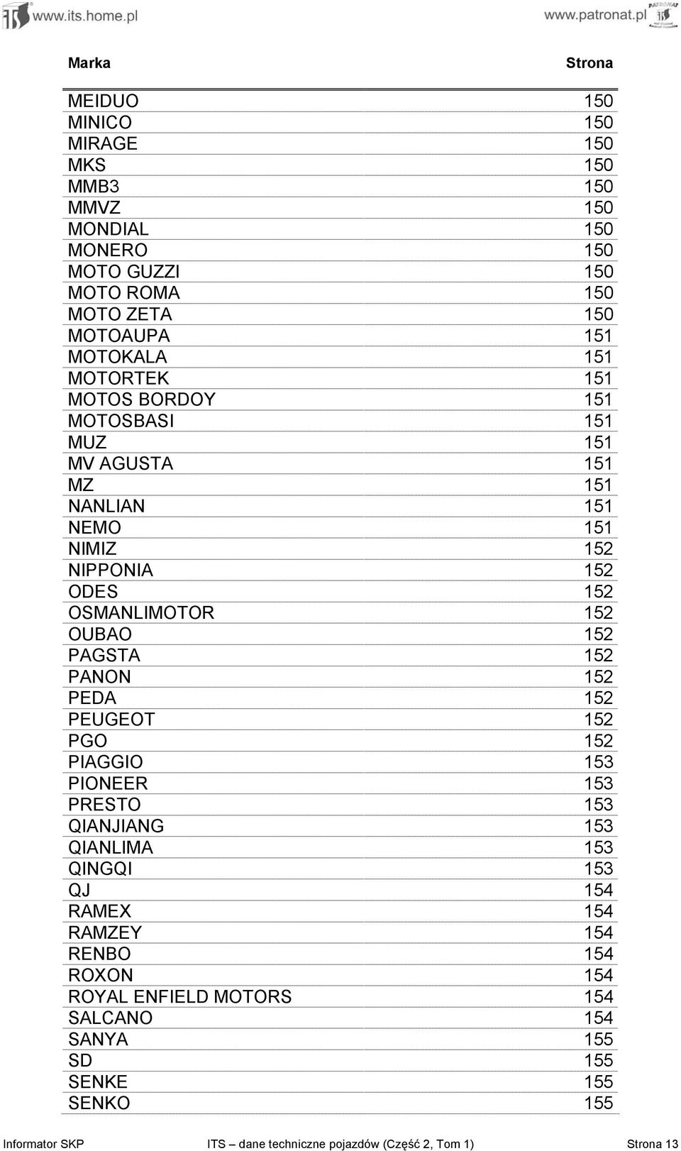 PAGSTA 152 PANON 152 PEDA 152 PEUGEOT 152 PGO 152 PIAGGIO 153 PIONEER 153 PRESTO 153 QIANJIANG 153 QIANLIMA 153 QINGQI 153 QJ 154 RAMEX 154 RAMZEY 154