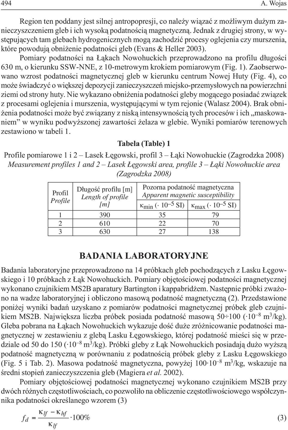Pomiary podatnoœci na ¹kach Nowohuckich przeprowadzono na profilu d³ugoœci 630 m, o kierunku SSW-NNE, z 10-metrowym krokiem pomiarowym (Fig. 1).