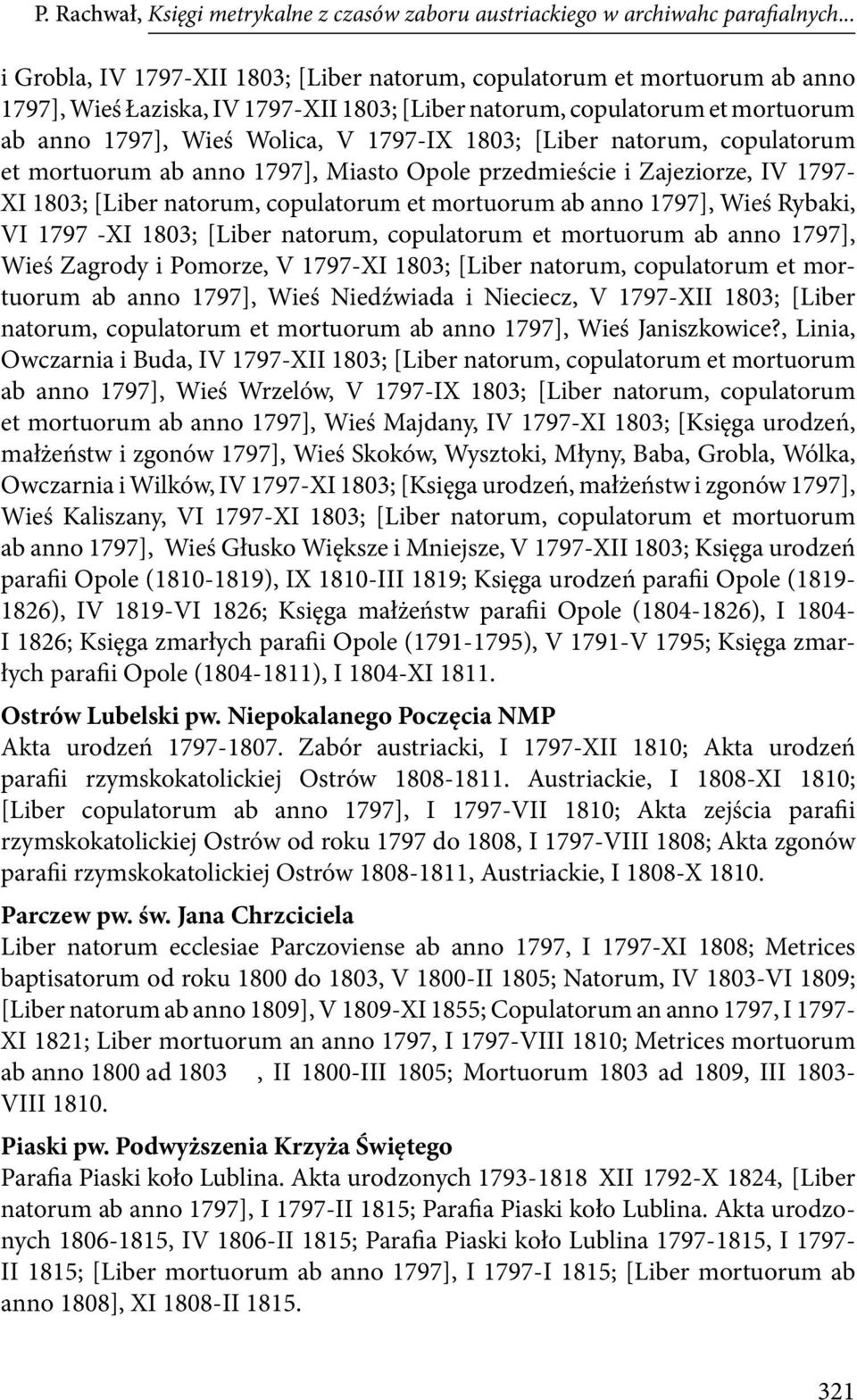 1803; [Liber natorum, copulatorum et mortuorum ab anno 1797], Miasto Opole przedmieście i Zajeziorze, IV 1797- XI 1803; [Liber natorum, copulatorum et mortuorum ab anno 1797], Wieś Rybaki, VI 1797