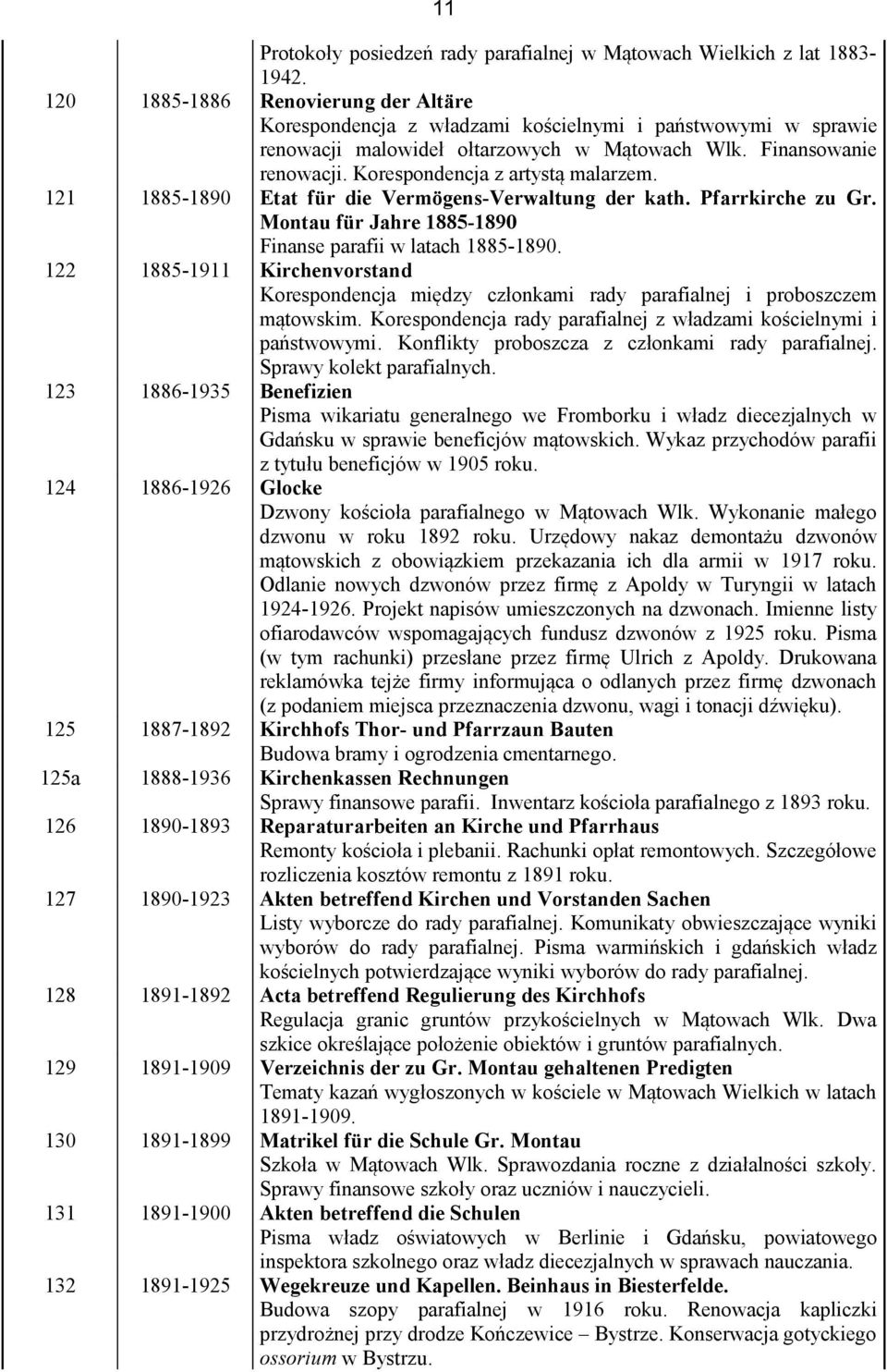 Korespondencja z artystą malarzem. 121 1885-1890 Etat für die Vermögens-Verwaltung der kath. Pfarrkirche zu Gr. Montau für Jahre 1885-1890 Finanse parafii w latach 1885-1890.