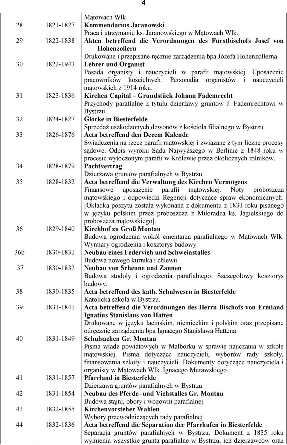 30 1822-1943 Lehrer und Organist Posada organisty i nauczycieli w parafii mątowskiej. Uposażenie pracowników kościelnych. Personalia organistów i nauczycieli mątowskich z 1914 roku.