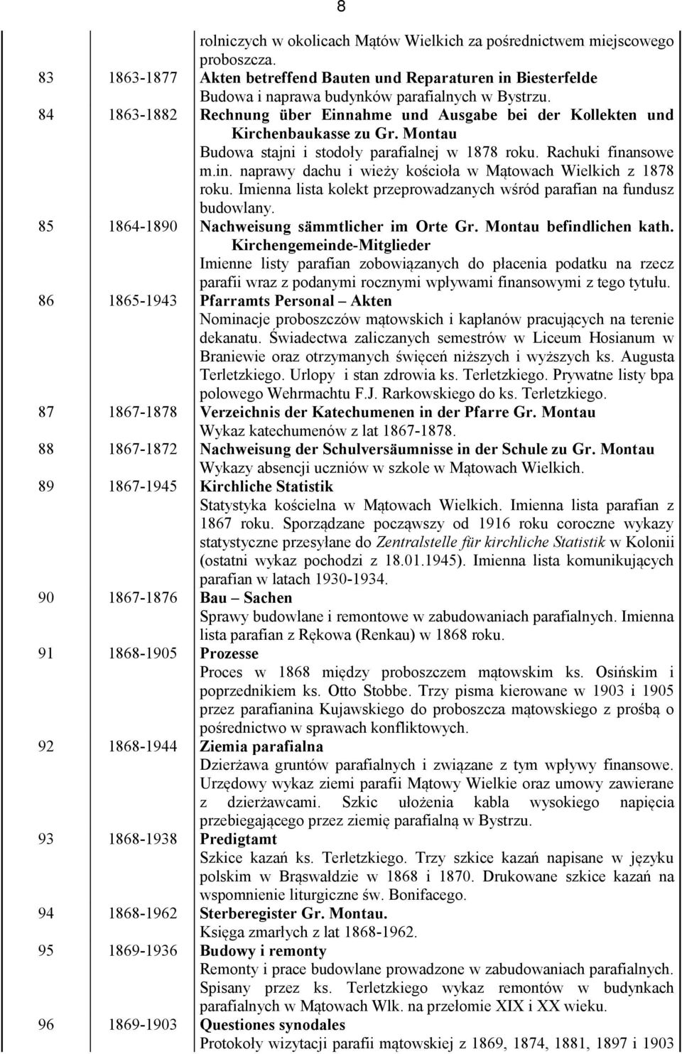 Imienna lista kolekt przeprowadzanych wśród parafian na fundusz budowlany. 85 1864-1890 Nachweisung sämmtlicher im Orte Gr. Montau befindlichen kath.