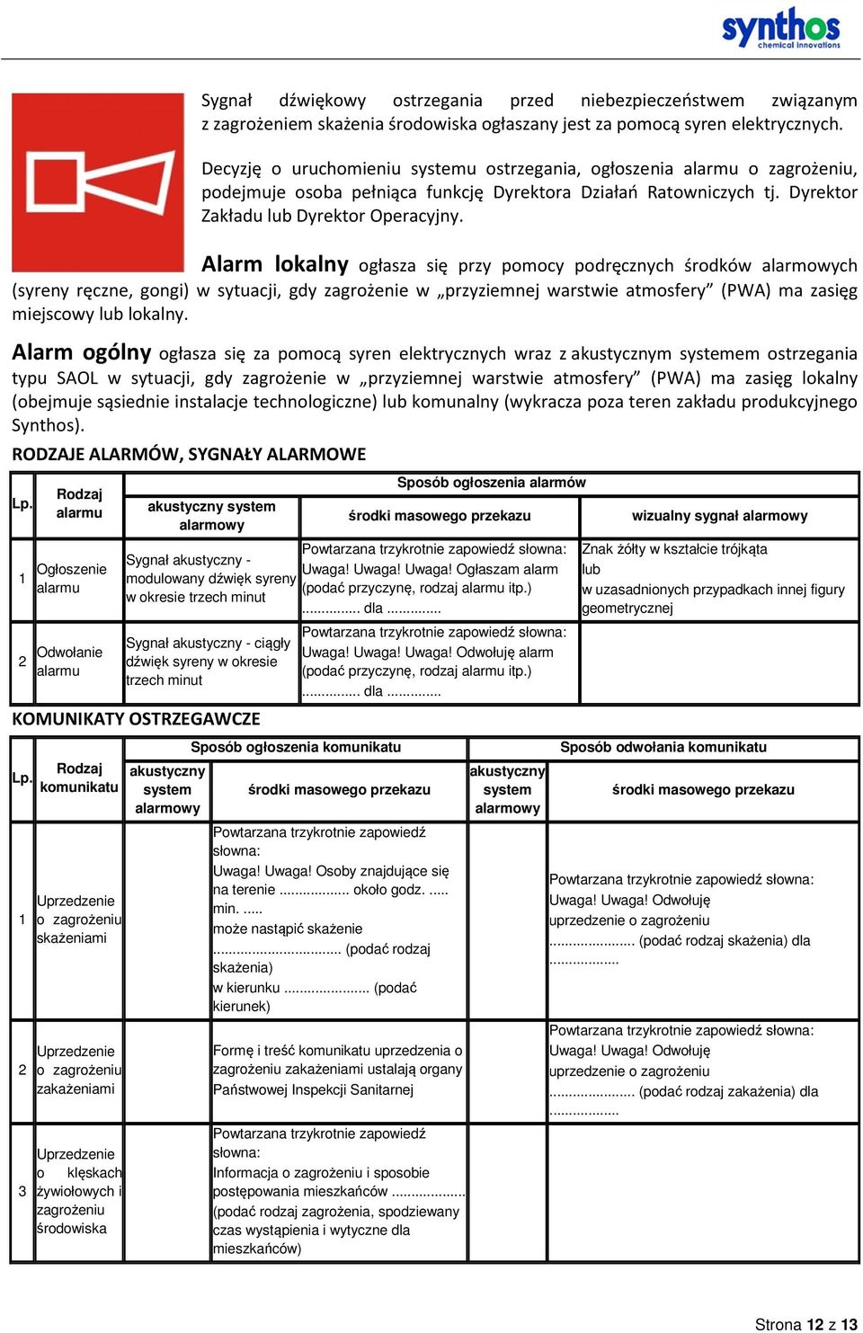 Alarm lokalny ogłasza się przy pomocy podręcznych środków alarmowych (syreny ręczne, gongi) w sytuacji, gdy zagrożenie w przyziemnej warstwie atmosfery (PWA) ma zasięg miejscowy lub lokalny.