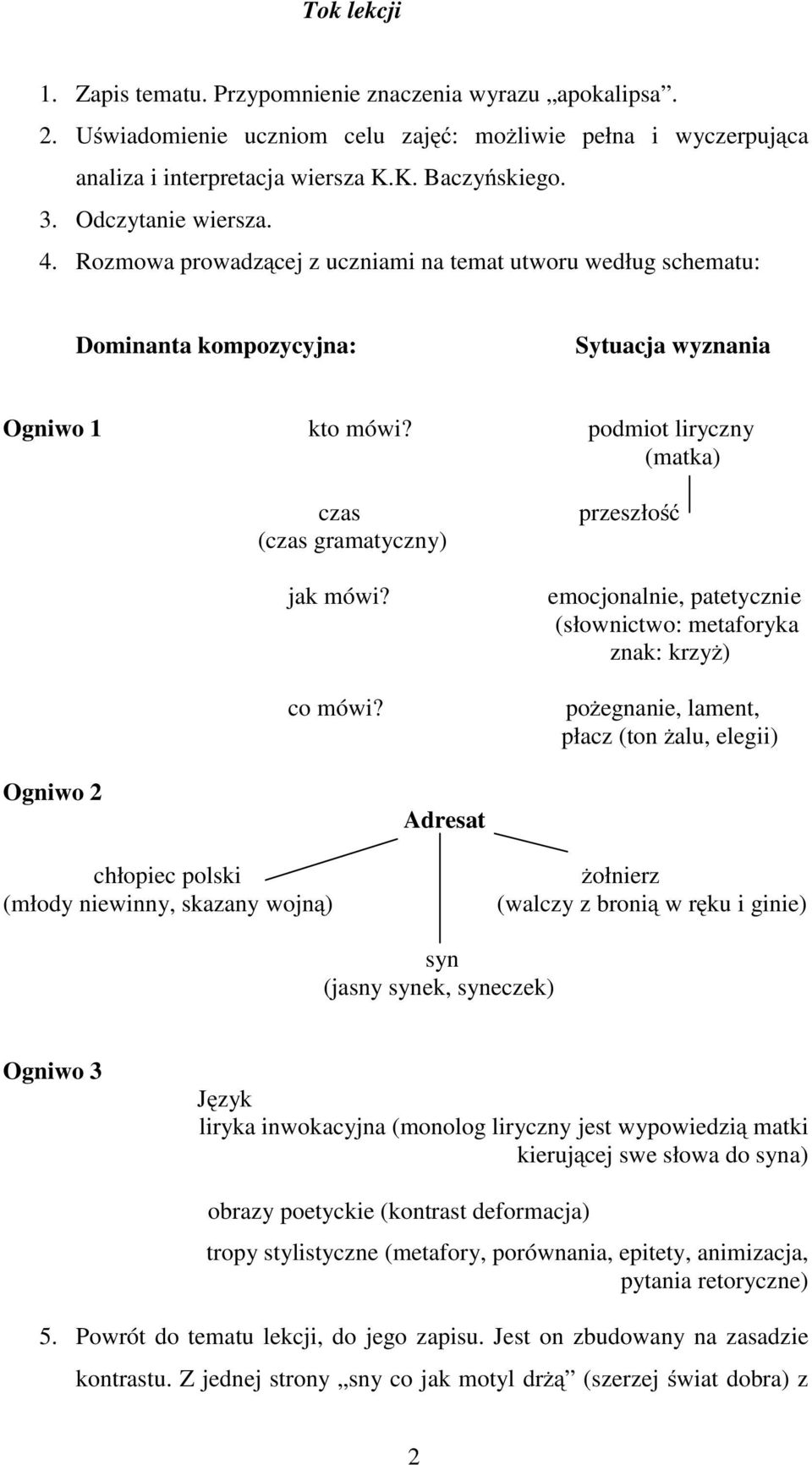 podmiot liryczny (matka) czas (czas gramatyczny) jak mówi? co mówi?