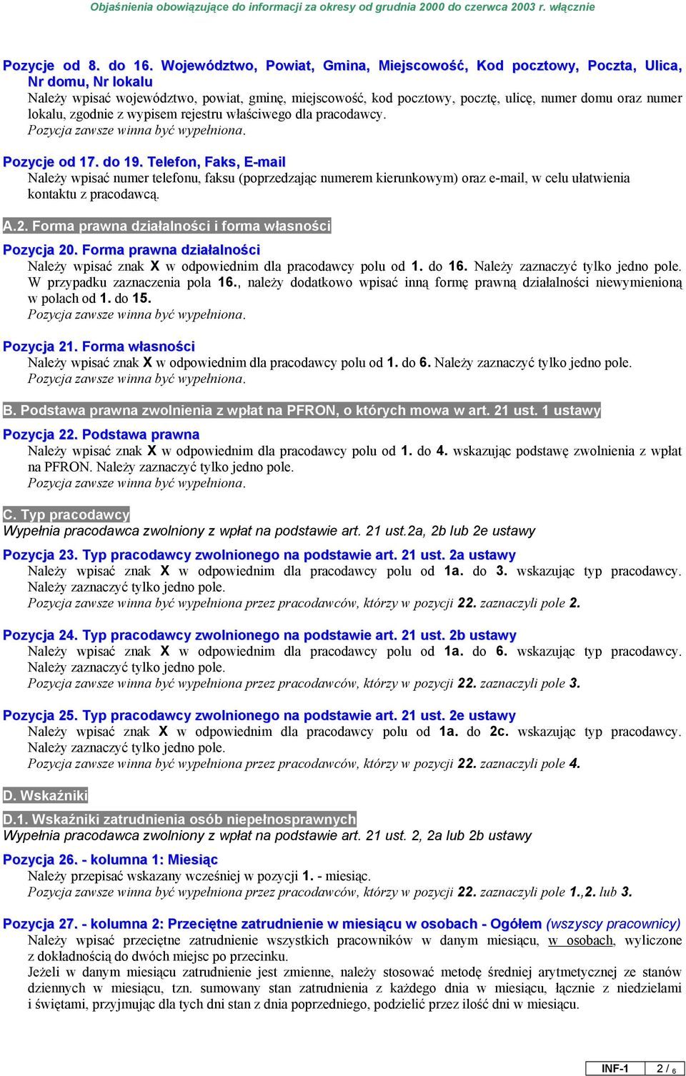 lokalu, zgodnie z wypisem rejestru właściwego dla pracodawcy. Pozycje od 17. do 19.