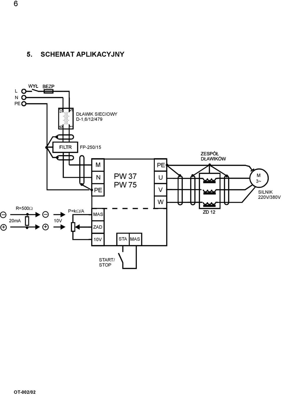 _ + 10V P=k Ω/A M N PE MAS ZAD PW 37 PW 75 PE U