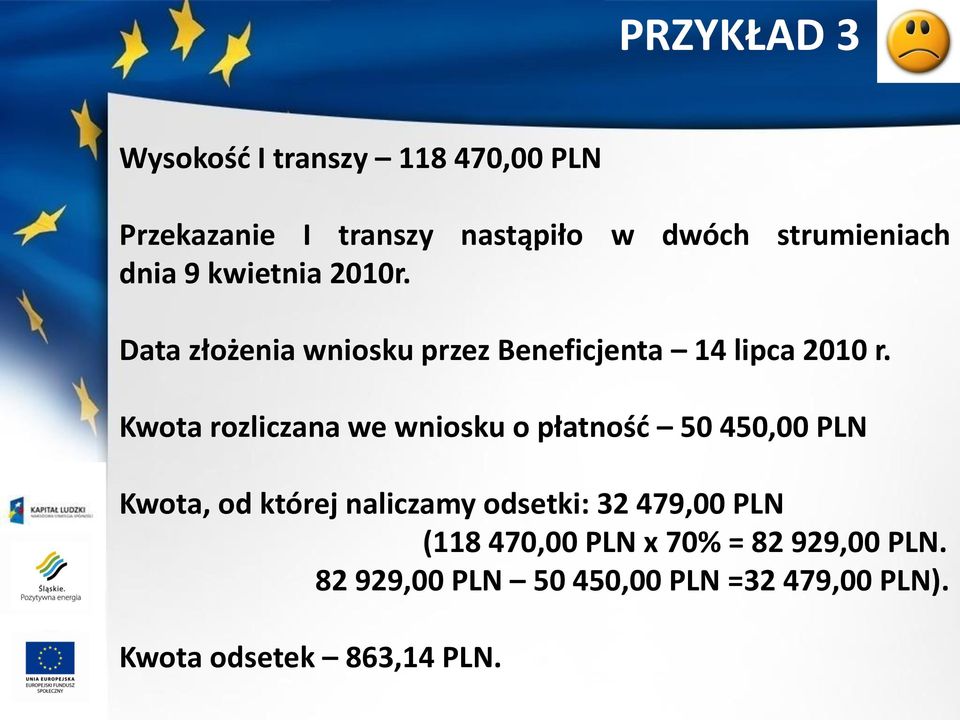Kwota rozliczana we wniosku o płatnośd 50 450,00 PLN Kwota, od której naliczamy odsetki: 32