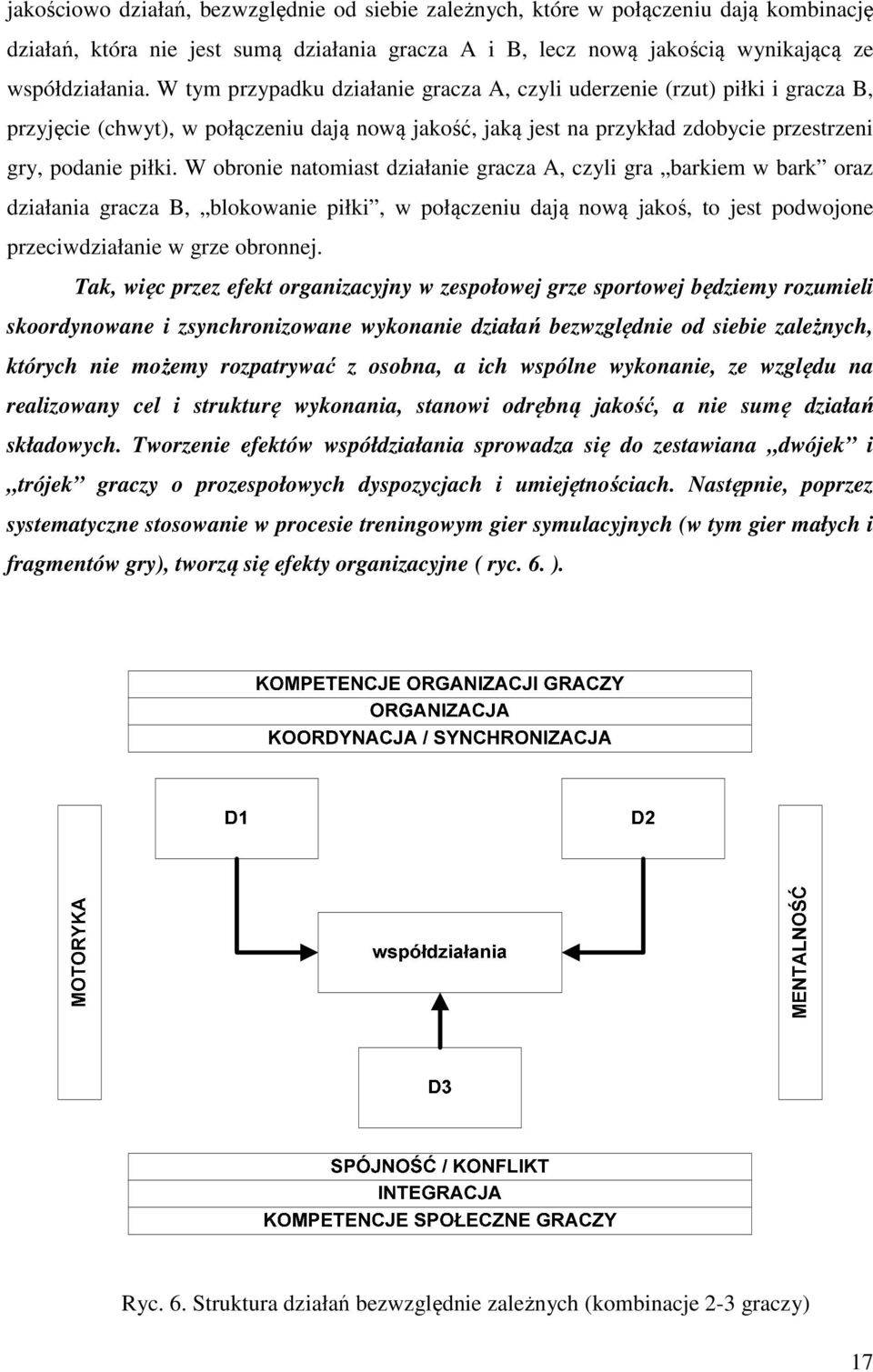 W obronie natomiast działanie gracza A, czyli gra barkiem w bark oraz działania gracza B, blokowanie piłki, w połączeniu dają nową jakoś, to jest podwojone przeciwdziałanie w grze obronnej.