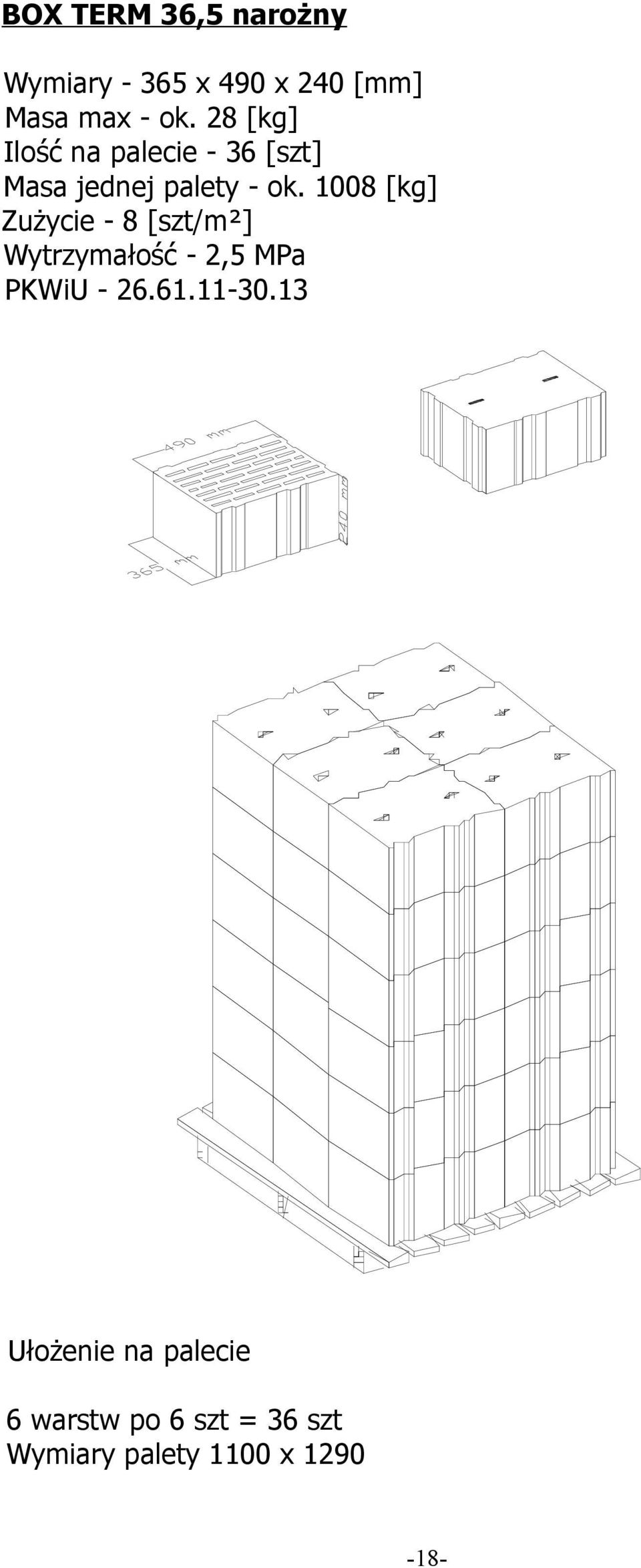 1008 [kg] Zużycie - 8 [szt/m²] Wytrzymałość - 2,5 MPa PKWiU - 26.