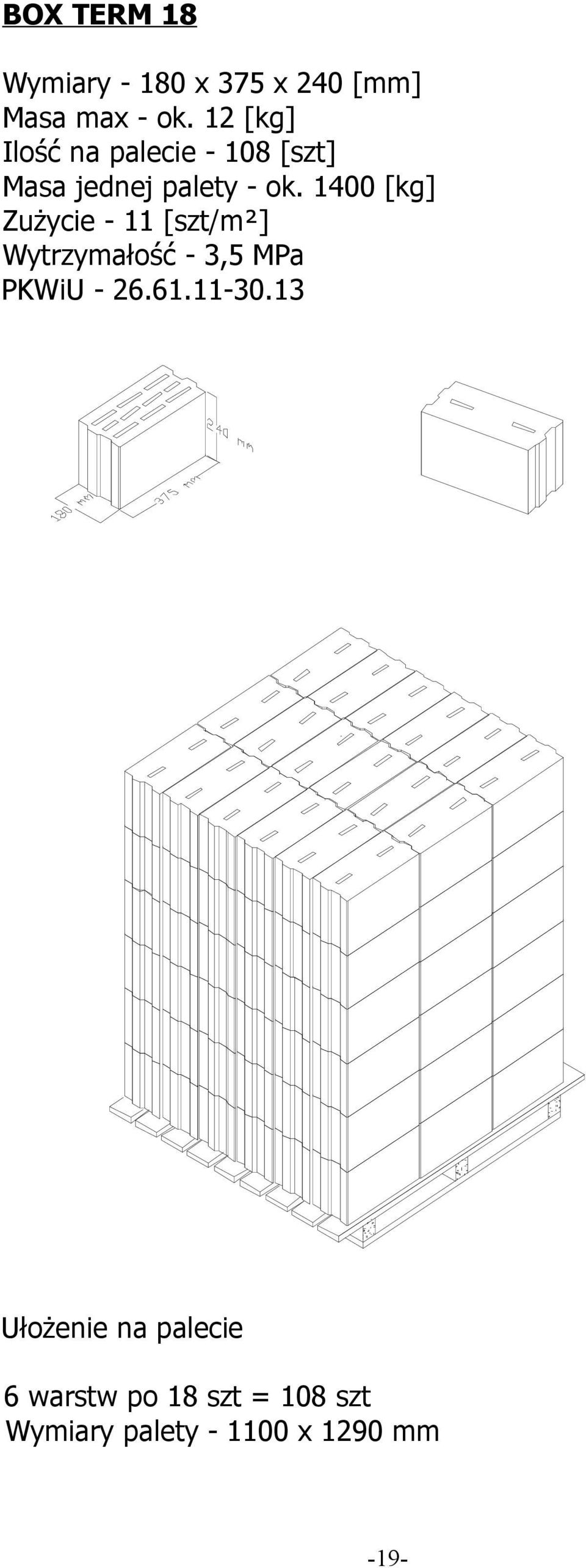 ok. 1400 [kg] Zużycie - 11 [szt/m²] Wytrzymałość - 3,5