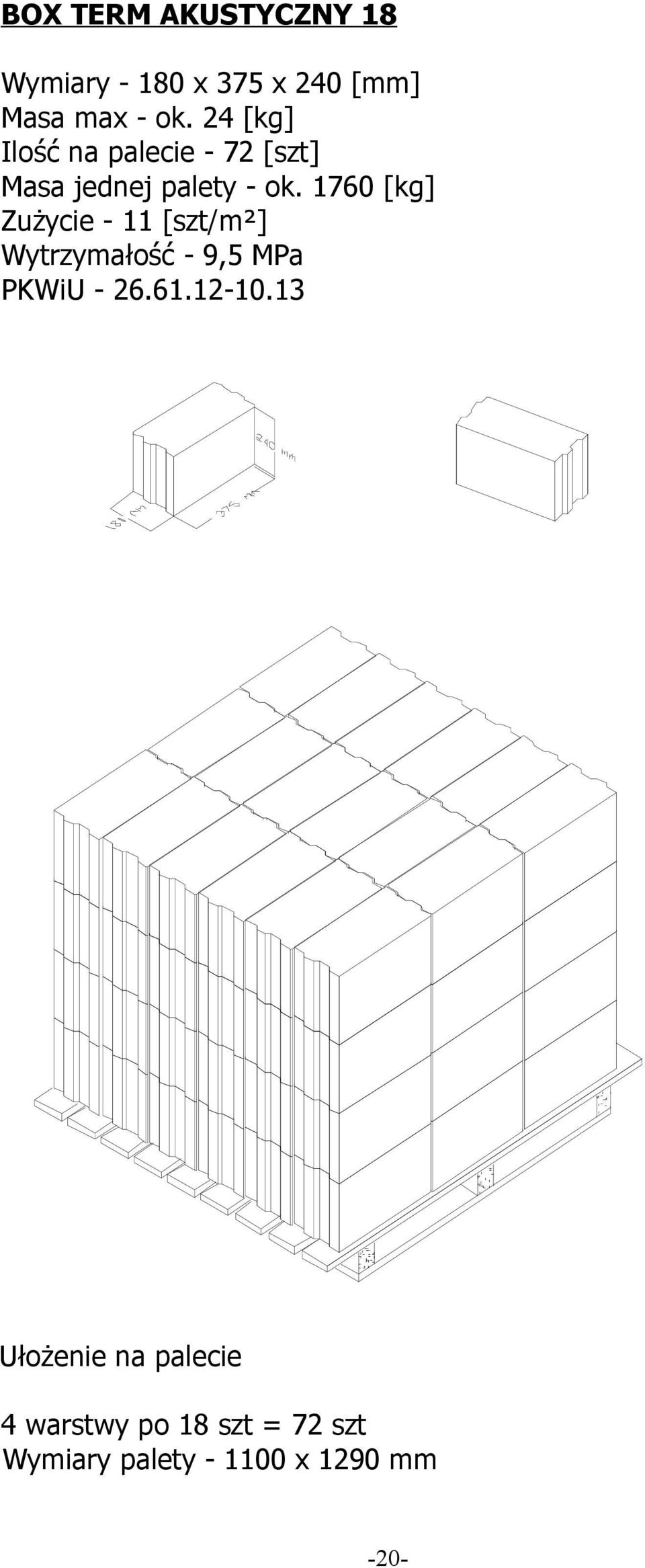 24 [kg] Ilość na palecie - 72 [szt] Masa jednej palety - ok.