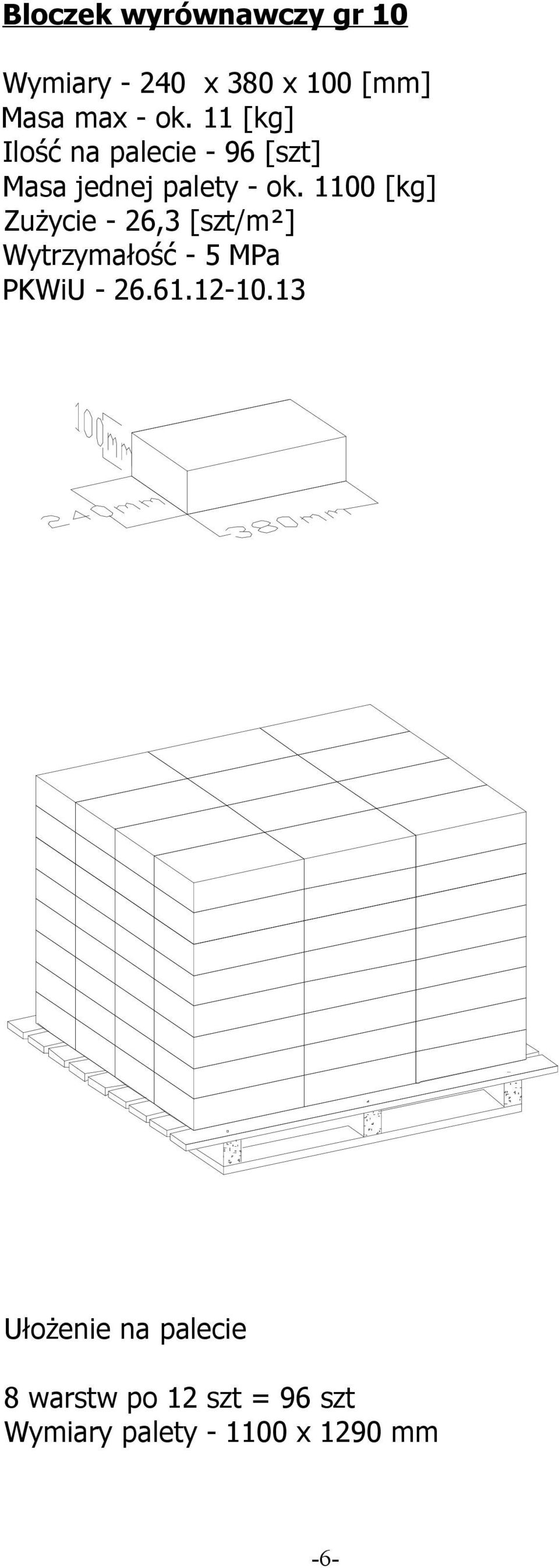 11 [kg] Ilość na palecie - 96 [szt] Masa jednej palety - ok.