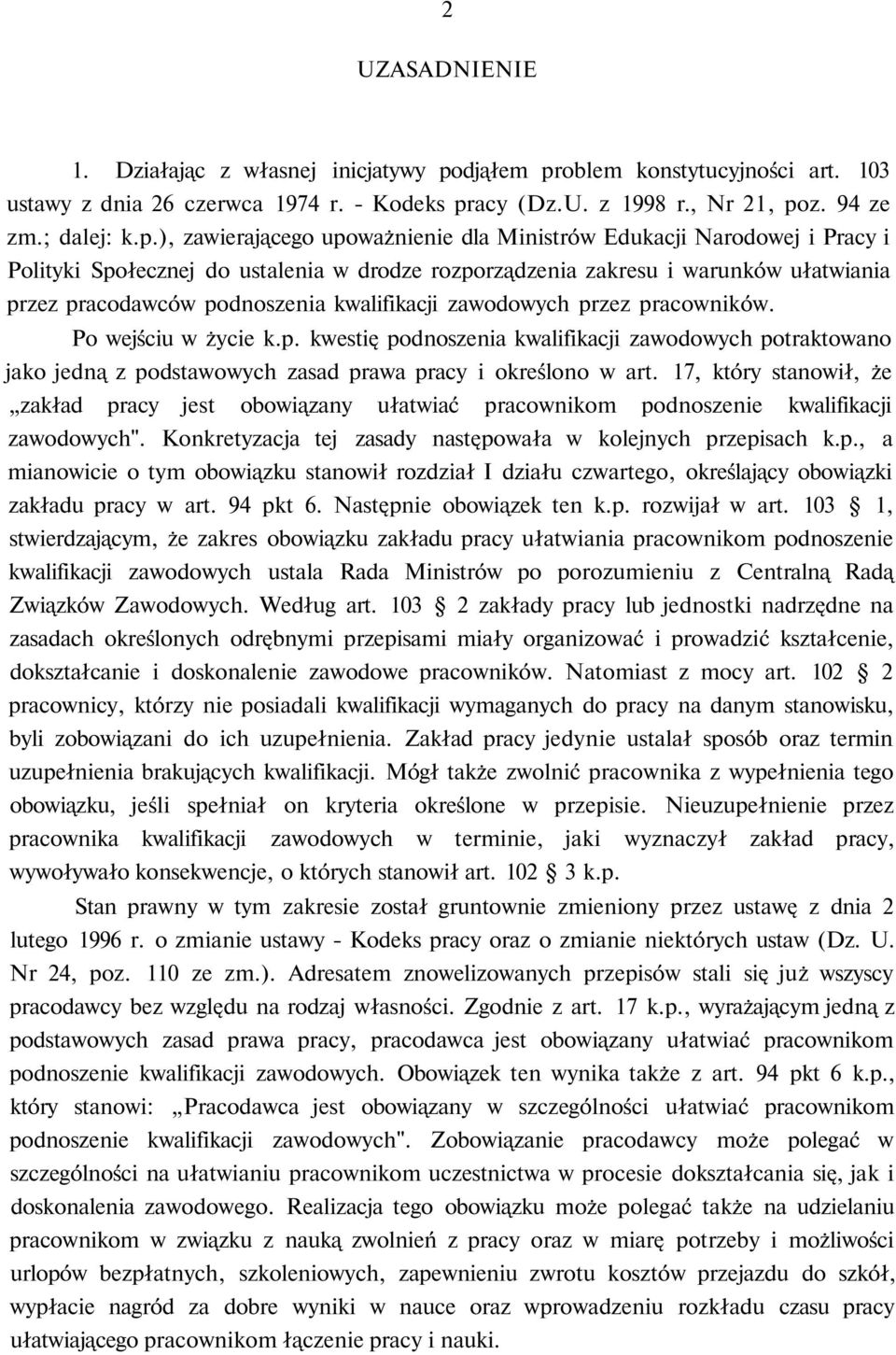 oblem konstytucyjności art. 103 ustawy z dnia 26 czerwca 1974 r. - Kodeks pr