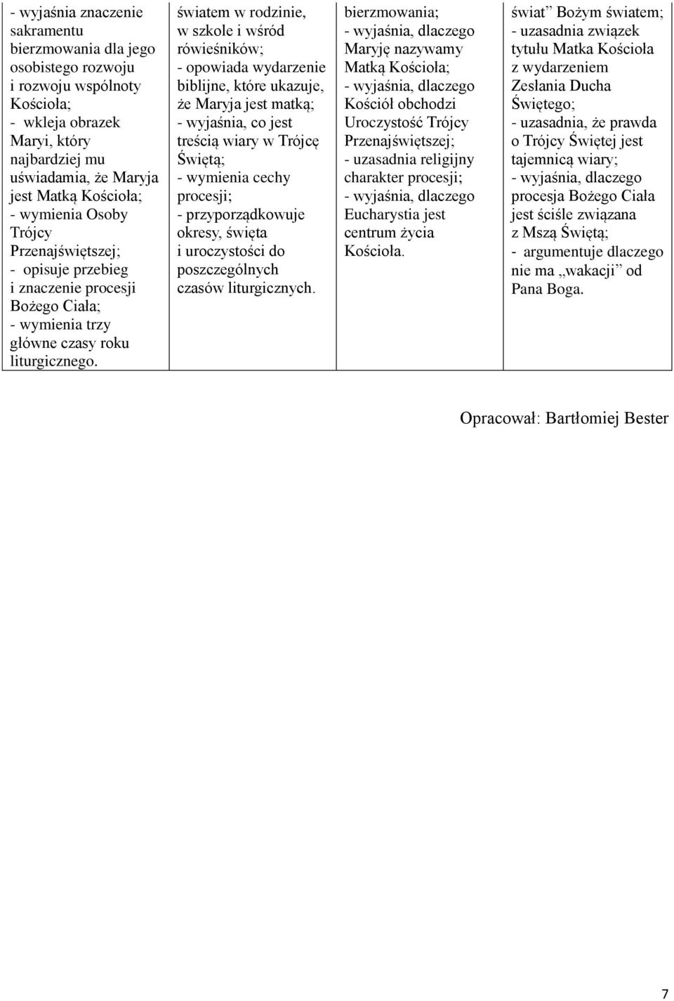 światem w rodzinie, w szkole i wśród rówieśników; - opowiada wydarzenie biblijne, które ukazuje, że Maryja jest matką; - wyjaśnia, co jest treścią wiary w Trójcę Świętą; cechy procesji; -