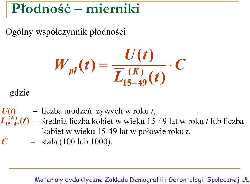 średnia liczba kobiet w wieku 15-49 lat w roku t lub liczba kobiet