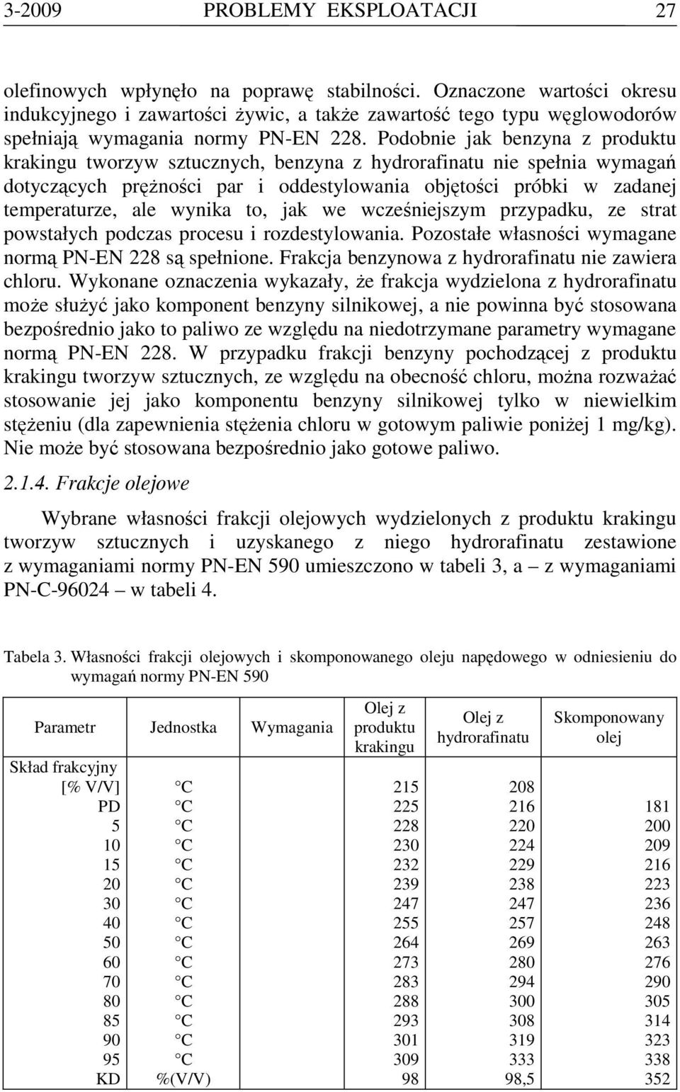 Podobnie jak benzyna z produktu krakingu tworzyw sztucznych, benzyna z hydrorafinatu nie spełnia wymagań dotyczących prężności par i oddestylowania objętości próbki w zadanej temperaturze, ale wynika