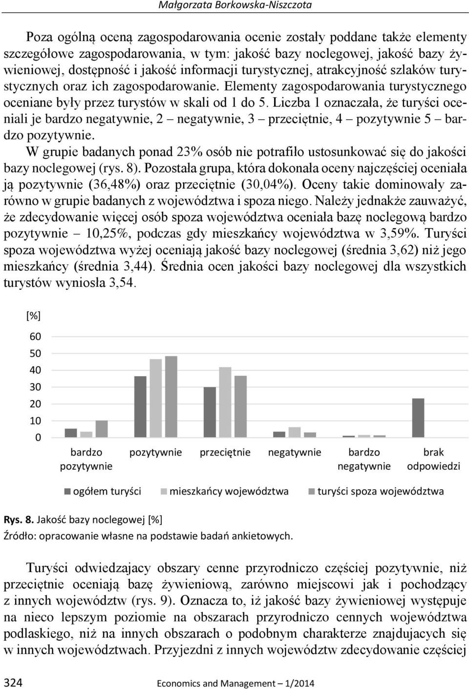 Liczba 1 oznaczała, że turyści oceniali je bardzo negatywnie, 2 negatywnie, 3 przeciętnie, 4 pozytywnie 5 bardzo pozytywnie.