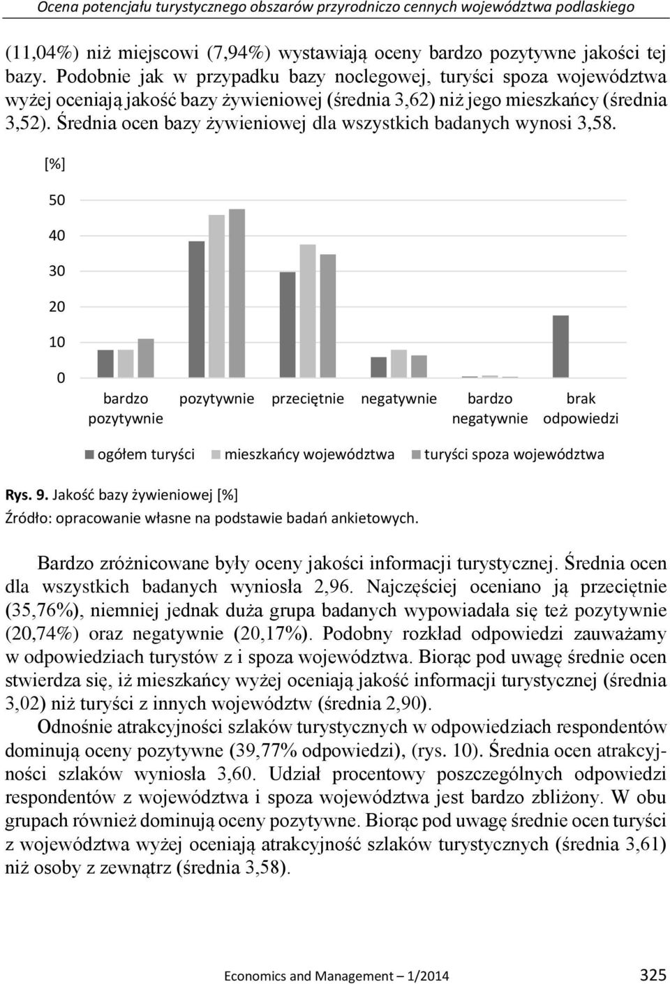 Średnia ocen bazy żywieniowej dla wszystkich badanych wynosi 3,58.