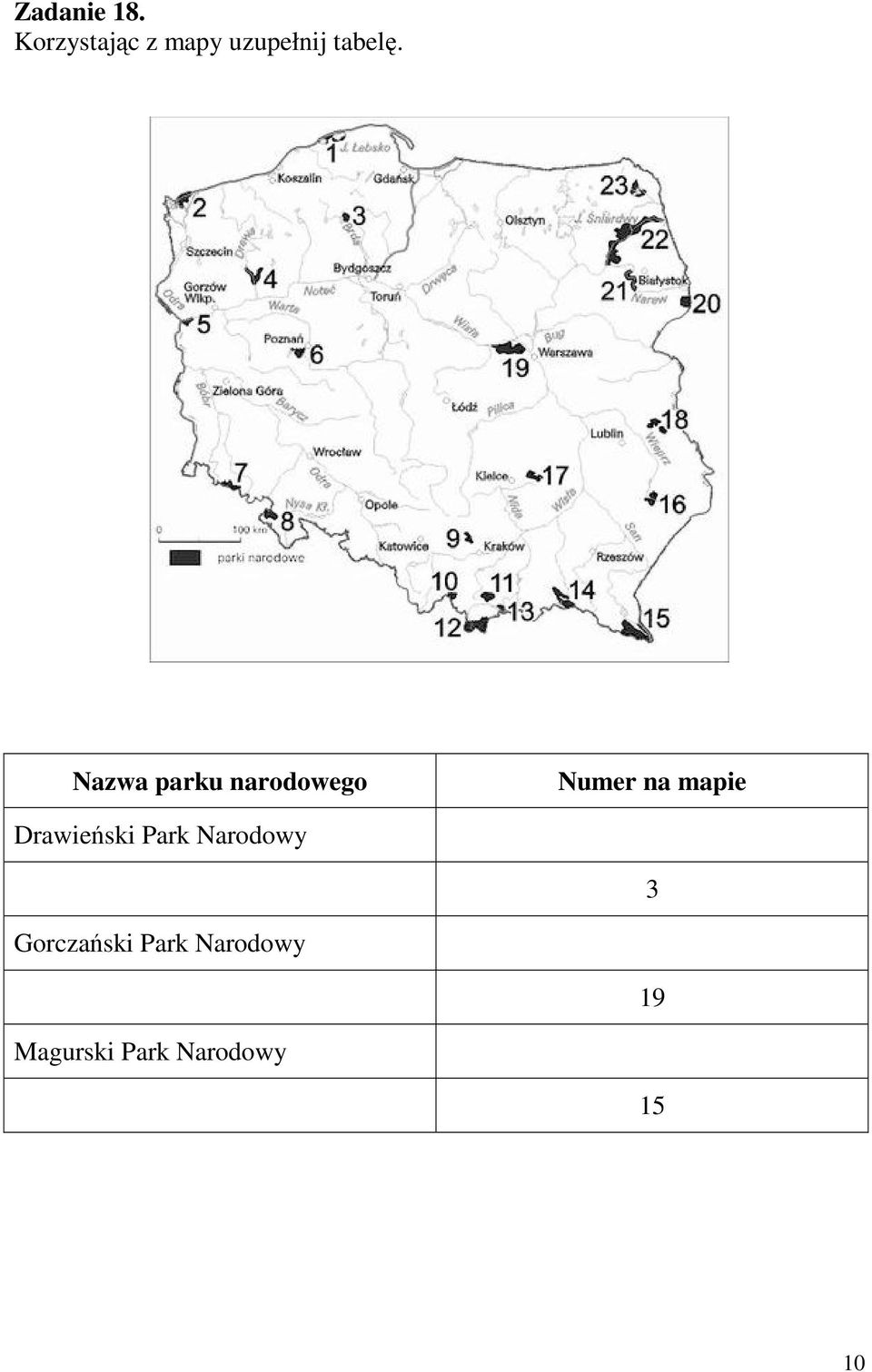 Nazwa parku narodowego Numer na mapie