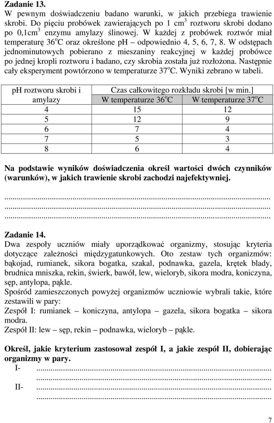 W odstępach jednominutowych pobierano z mieszaniny reakcyjnej w kaŝdej probówce po jednej kropli roztworu i badano, czy skrobia została juŝ rozłoŝona.