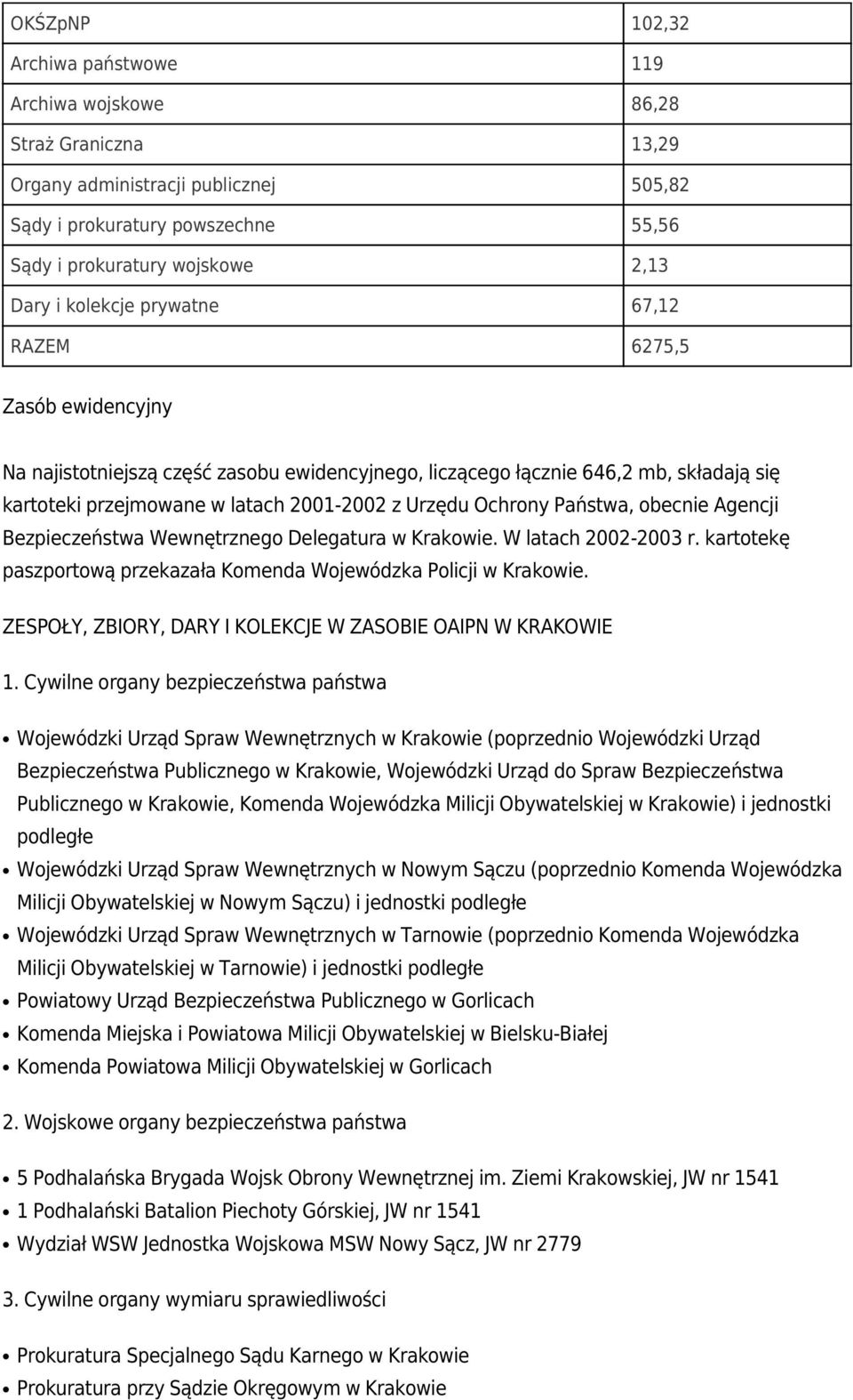 Ochrony Państwa, obecnie Agencji Bezpieczeństwa Wewnętrznego Delegatura w Krakowie. W latach 2002-2003 r. kartotekę paszportową przekazała Komenda Wojewódzka Policji w Krakowie.