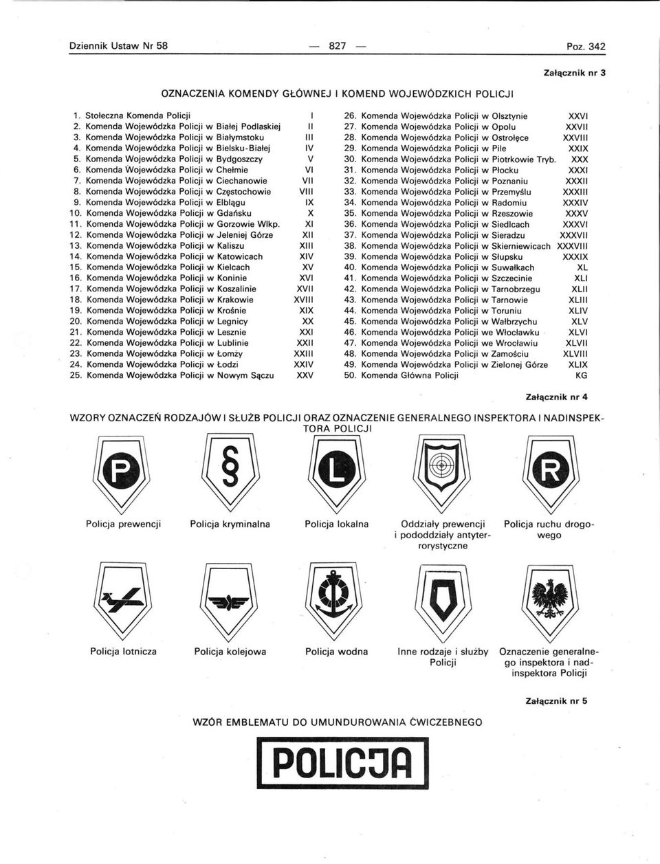 Komenda Wojewódzka Policji w Bielsku-Białej V 29. Komenda Wojewódzka Policji w Pile XXX 5. Komenda Wojewódzka Policji 'V Bydgoszczy V 30. Komenda Wojewódzka Policji w Piotrkowie Tryb. XXX 6.