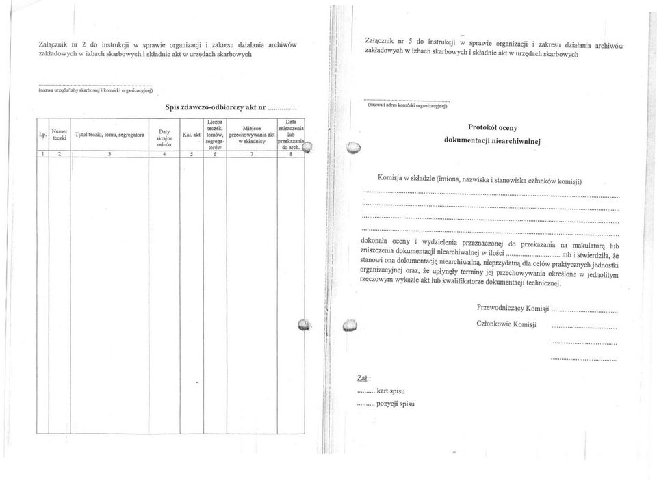 ... (nazwa adres komórk organzacyjnej) Lp: Numer teczk Tytuł teczk tomu segregatora Daty skrajne od-do l 2 3 4 Lczba Data teczek Mejsce znszczena Kat akt tomów przechowywana akt lub segrega- w