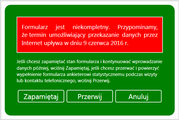 b) strefa danych gdzie wyświetlane są pytania oraz pola edycyjne do udzielenia odpowiedzi.