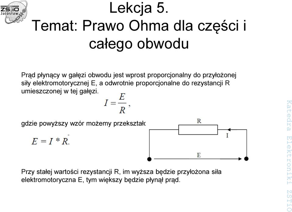 Lekcja 5. Temat: Prawo Ohma dla części i całego obwodu - PDF Free Download