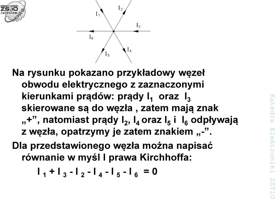 2, I 4 oraz I 5 i I 6 odpływają z węzła, opatrzymy je zatem znakiem -.
