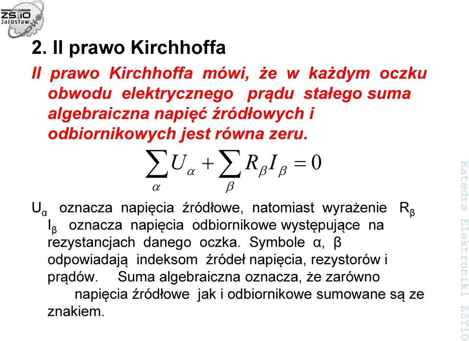 U α I β α U α + β =0 oznacza napięcia źródłowe, natomiast wyrażenie R β oznacza napięcia odbiornikowe występujące na