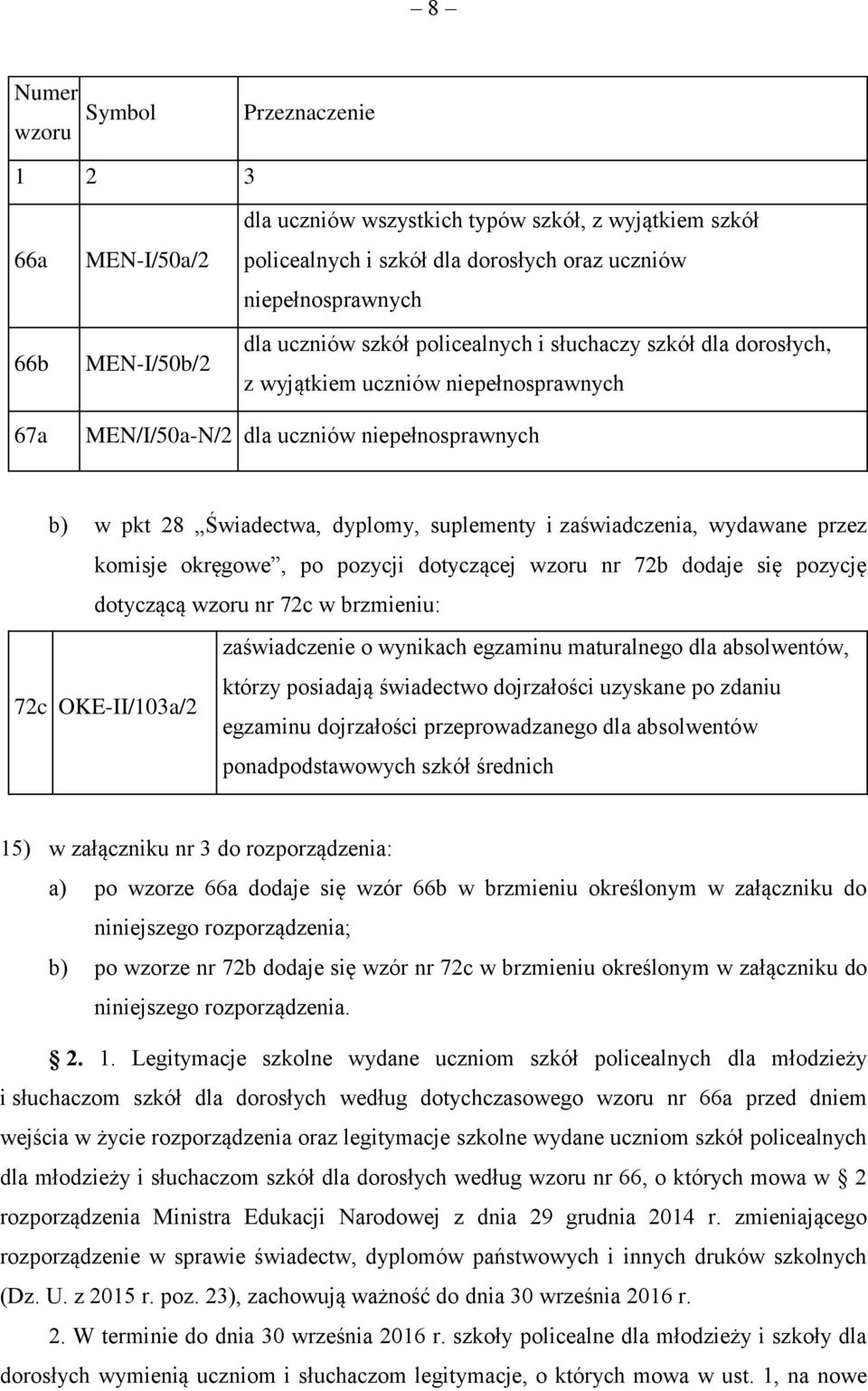 zaświadczenia, wydawane przez komisje okręgowe, po pozycji dotyczącej wzoru nr 72b dodaje się pozycję dotyczącą wzoru nr 72c w brzmieniu: zaświadczenie o wynikach egzaminu maturalnego dla