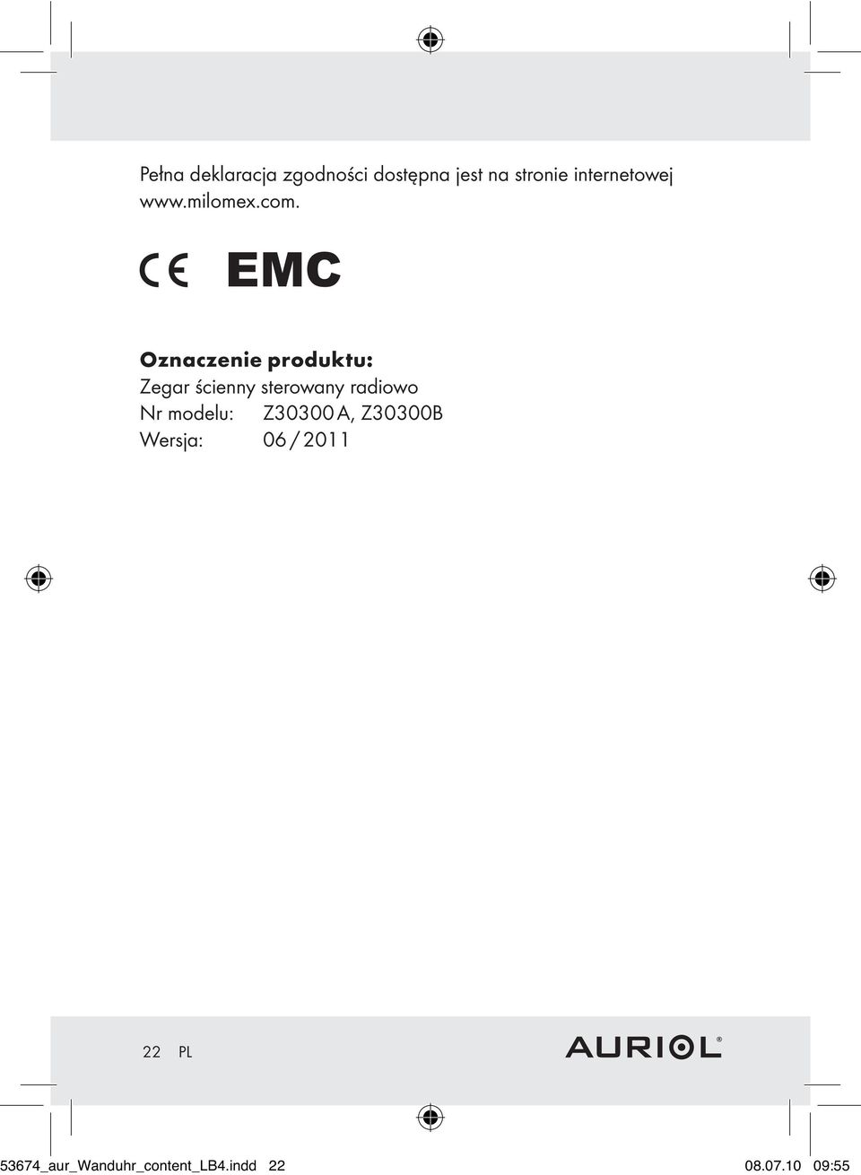 EMC Oznaczenie produktu: Zegar ścienny sterowany radiowo Nr