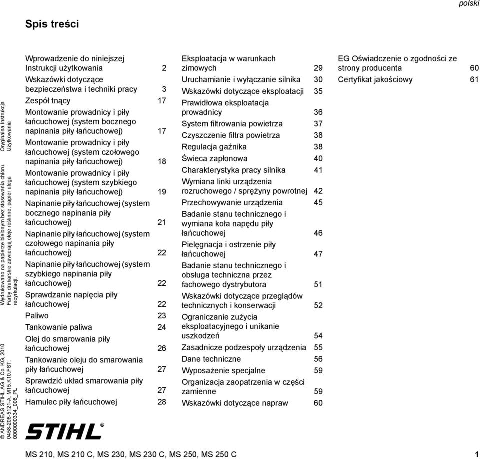 Stihl Ms 210 230 250 Instrukcja Uzytkowania Pdf Darmowe Pobieranie