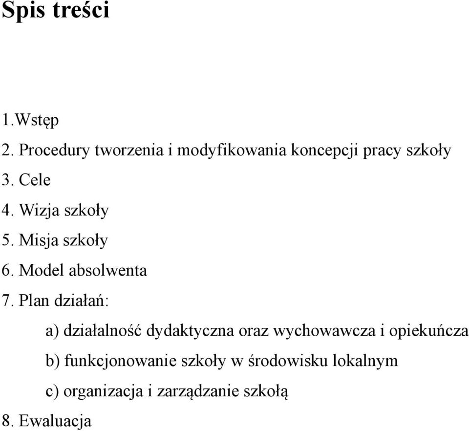 Wizja szkoły 5. Misja szkoły 6. Model absolwenta 7.