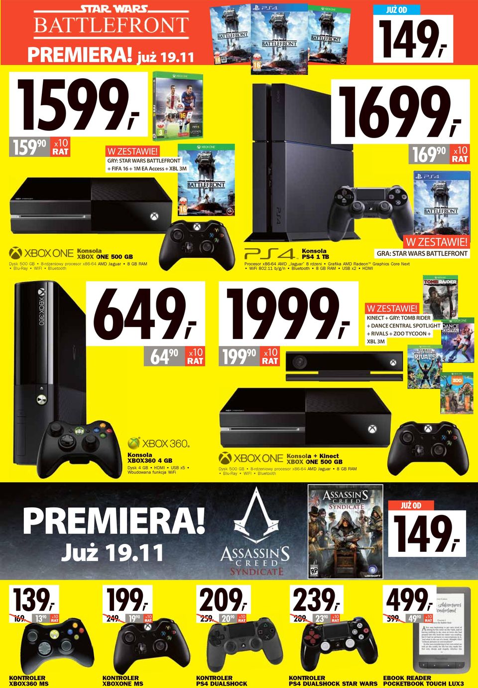Konsola PS4 1 TB GRA: STAR WARS BATTLEFRONT Procesor x86-64 AMD Jaguar 8 rdzeni Grafi ka AMD Radeon TM Graphics Core Next WiFi 802.