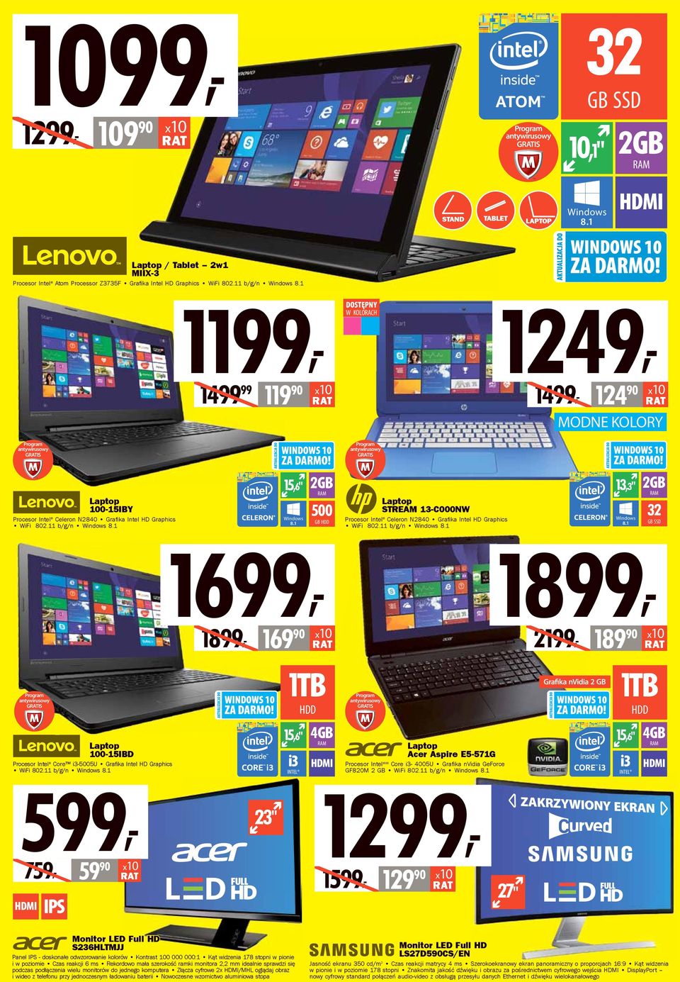 1 1699, 2GB 500 GB HDD STREAM 13-C000NW Procesor Intel Celeron N2840 Grafi ka Intel HD Graphics WiFi 802.11 b/g/n Windows 8.1 13,3" Windows 8.