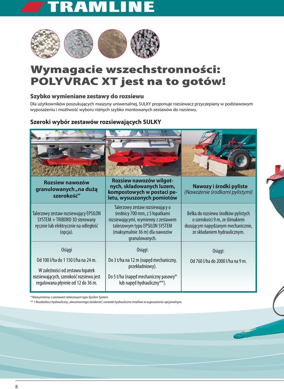 montowanych zestawów do rozsiewu.