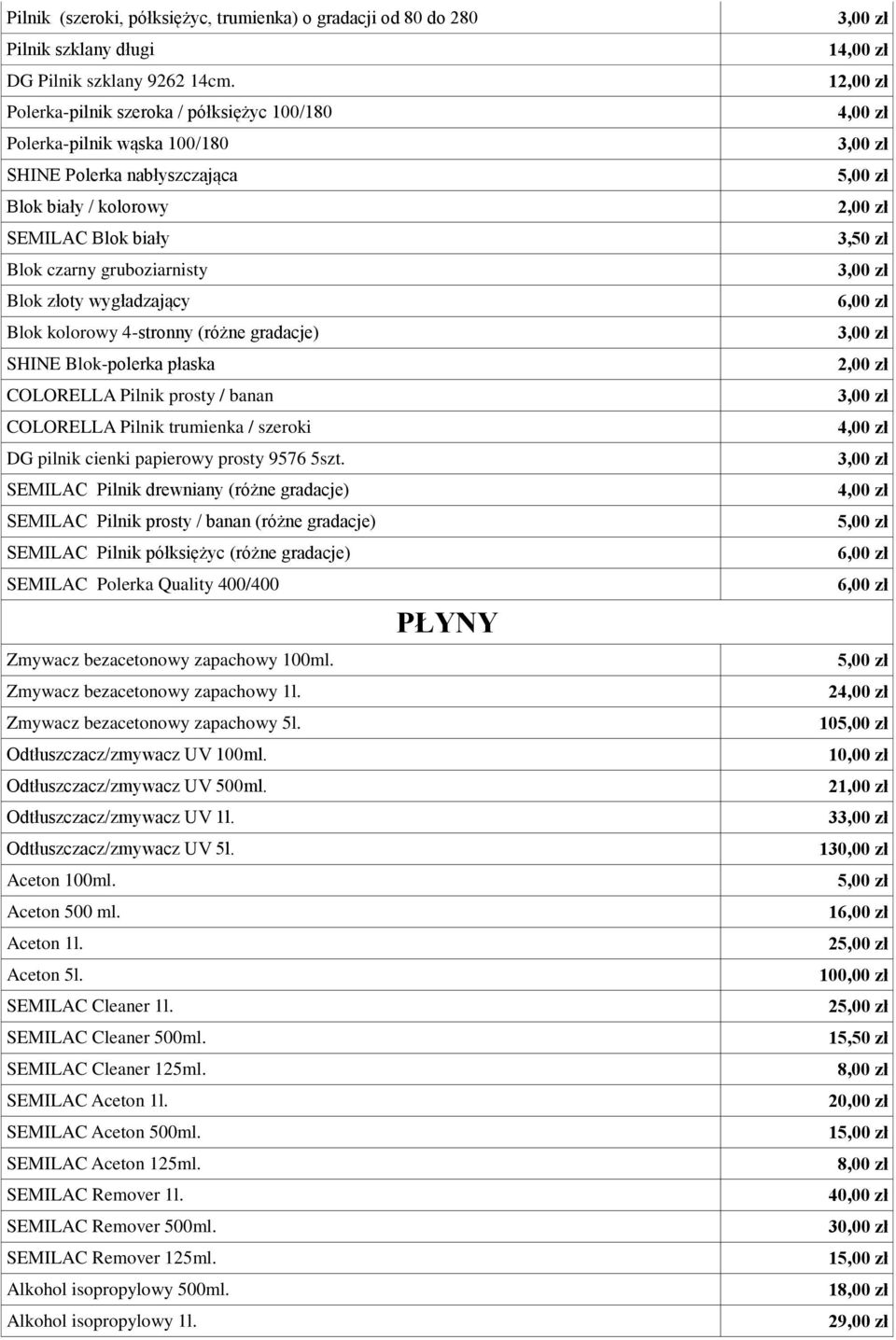kolorowy 4-stronny (różne gradacje) SHINE Blok-polerka płaska COLORELLA Pilnik prosty / banan COLORELLA Pilnik trumienka / szeroki DG pilnik cienki papierowy prosty 9576 5szt.